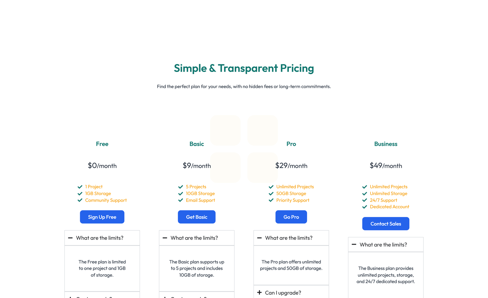 Pricing with 3-column Price Table Comparison 16 - Elementor component