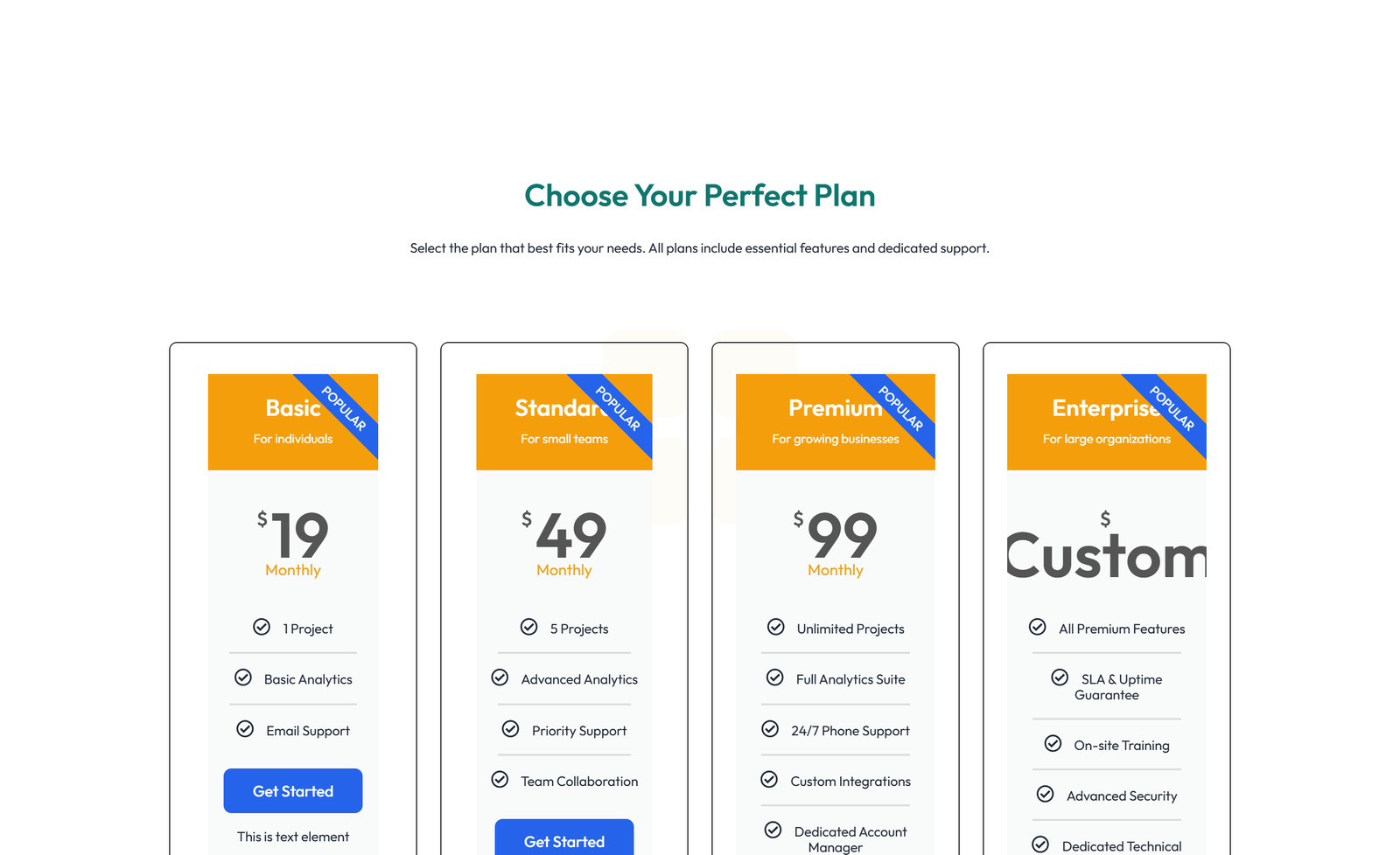 Pricing with 2-column Price Table Comparison 16 - Elementor component