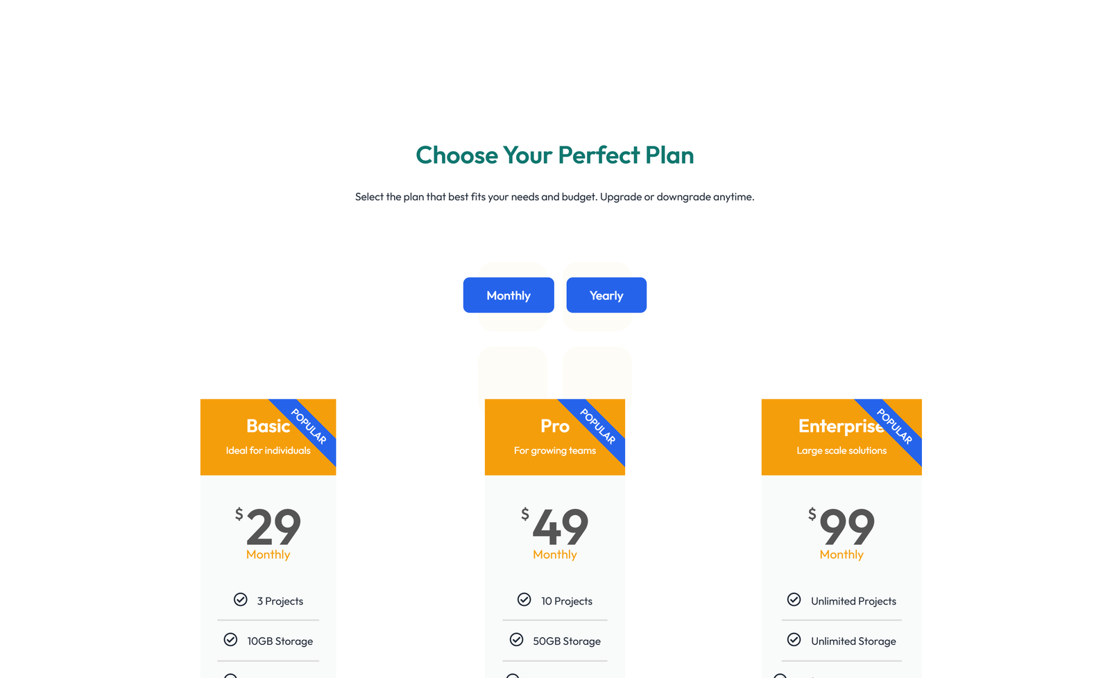 Pricing with 2-column Price Table Comparison 18 - Elementor component
