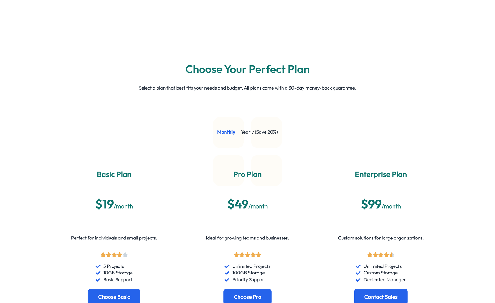 Screenshot of Pricing with 2-column Price Table Comparison 20 - Elementor Pricing Sections component