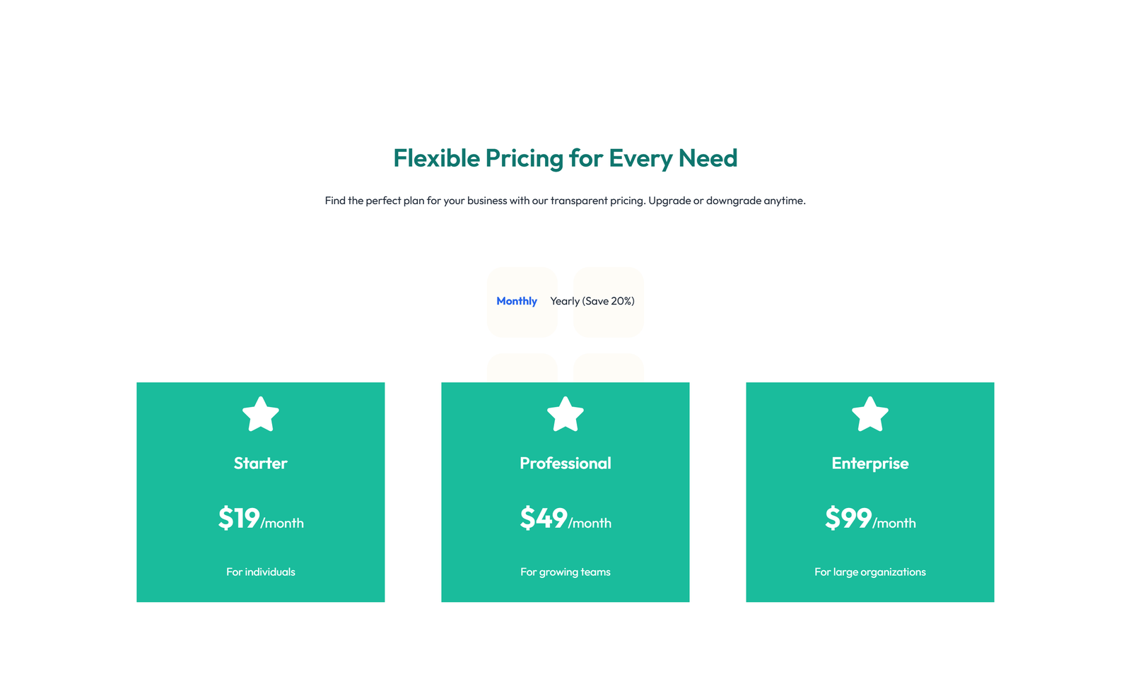 Pricing with 3-column Price Table with Ribbon 20 - Elementor component