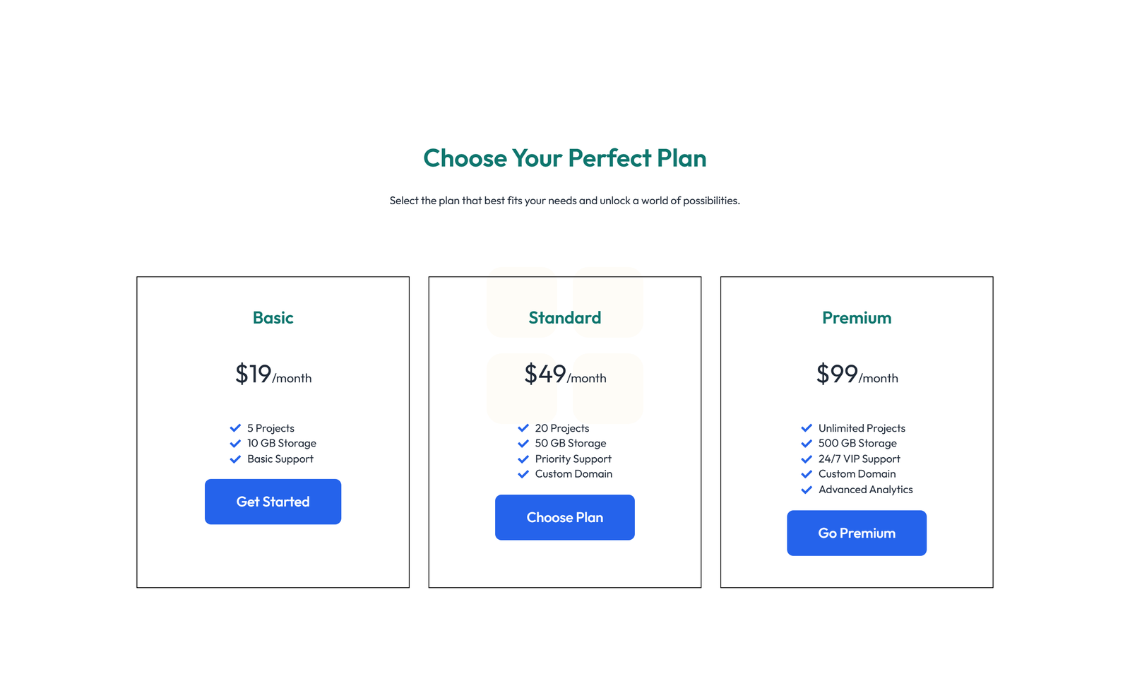 Pricing with 3-column Price Table Comparison 22 - Elementor component