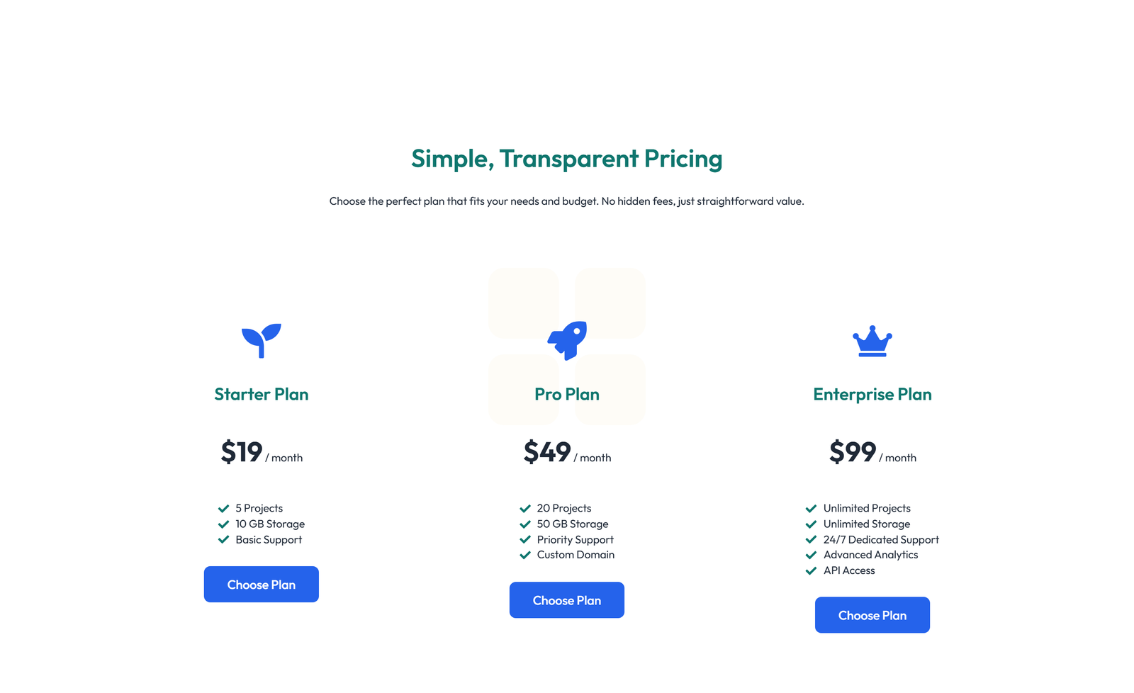 Pricing with 3-column Price Table Comparison 27 - Elementor component