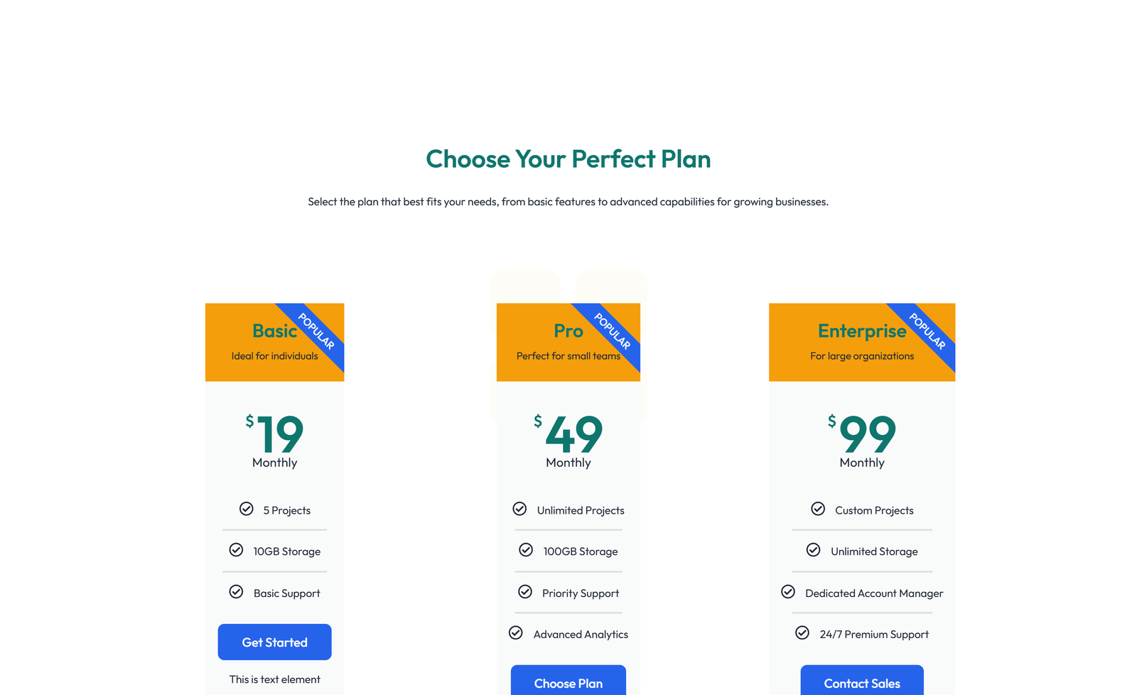 Pricing with 3-column Price Table with Ribbon 31 - Elementor component