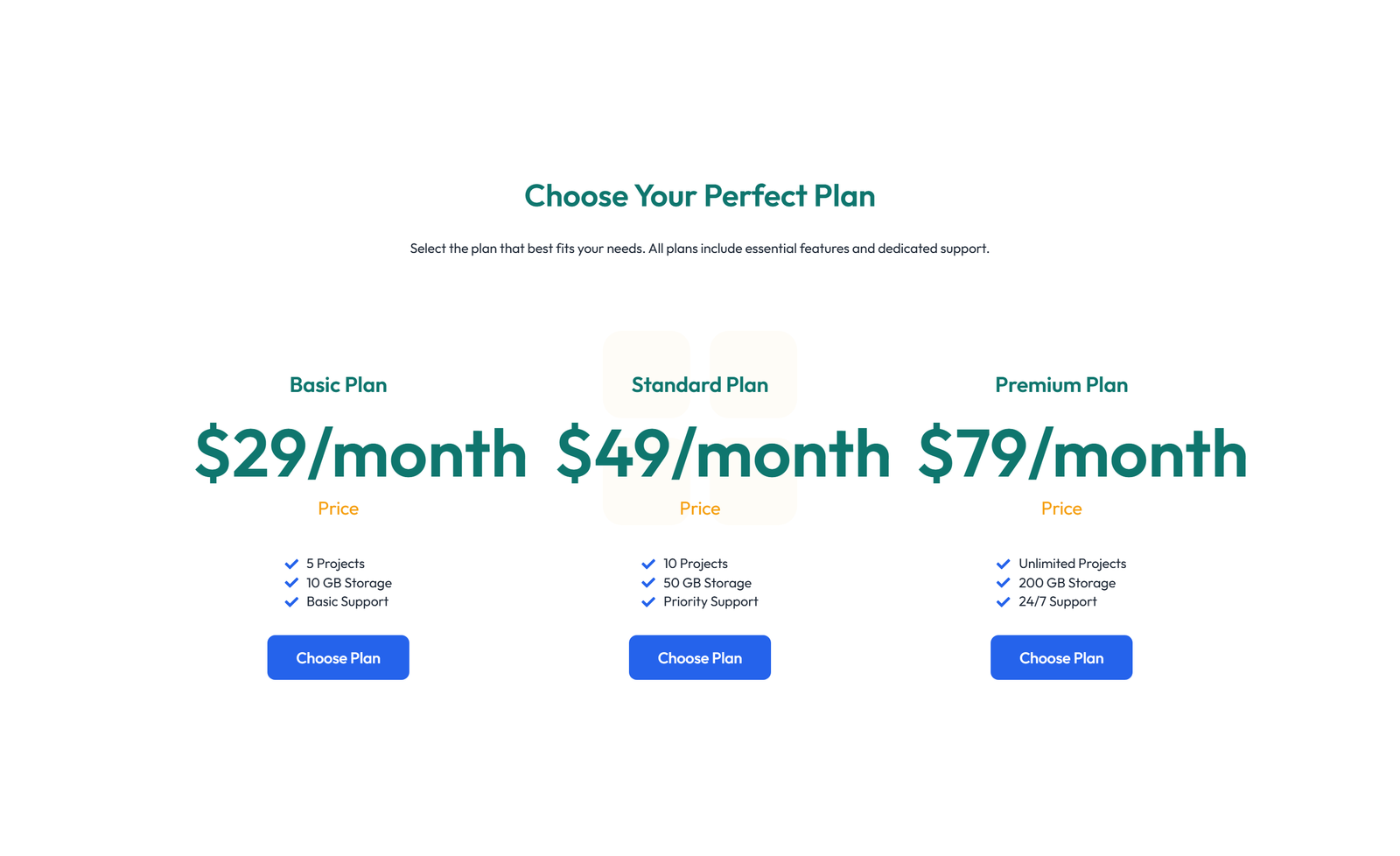 Pricing with 2-column Price Table Comparison 32 - Elementor component