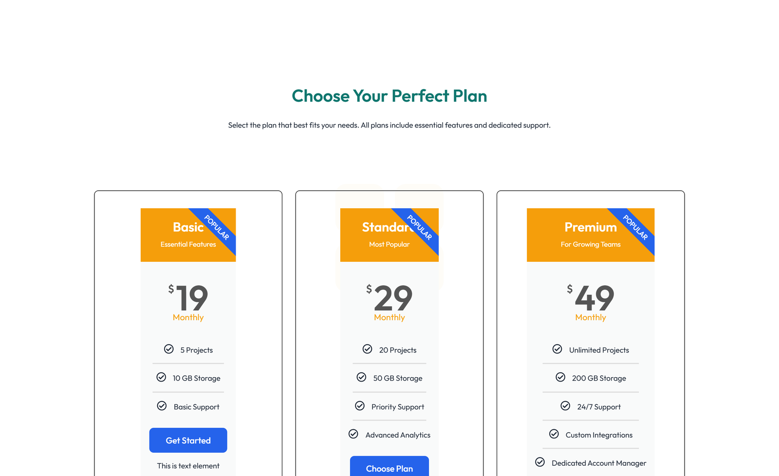 Pricing with 3-column Price Table with Ribbon 34 - Elementor component