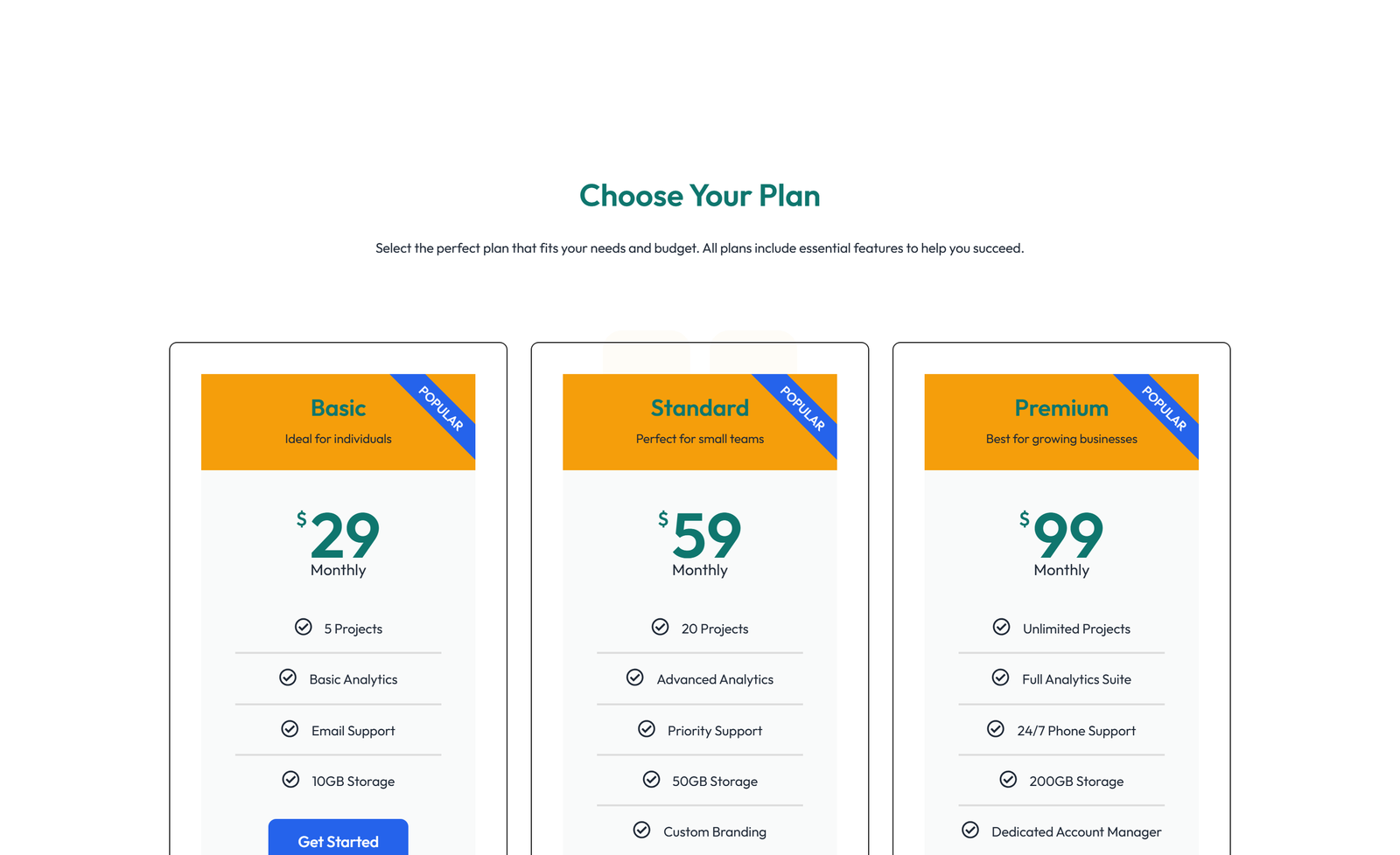 Pricing with 3-column Price Table Comparison 38 - Elementor component
