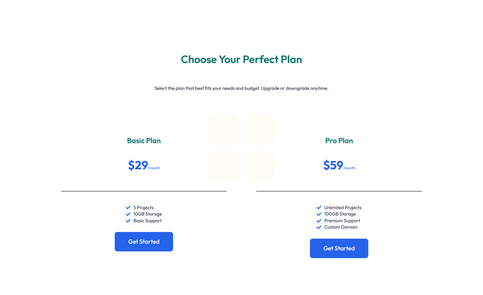 Screenshot of Pricing with 3-column Price Table Comparison 41 - Elementor Pricing Sections component