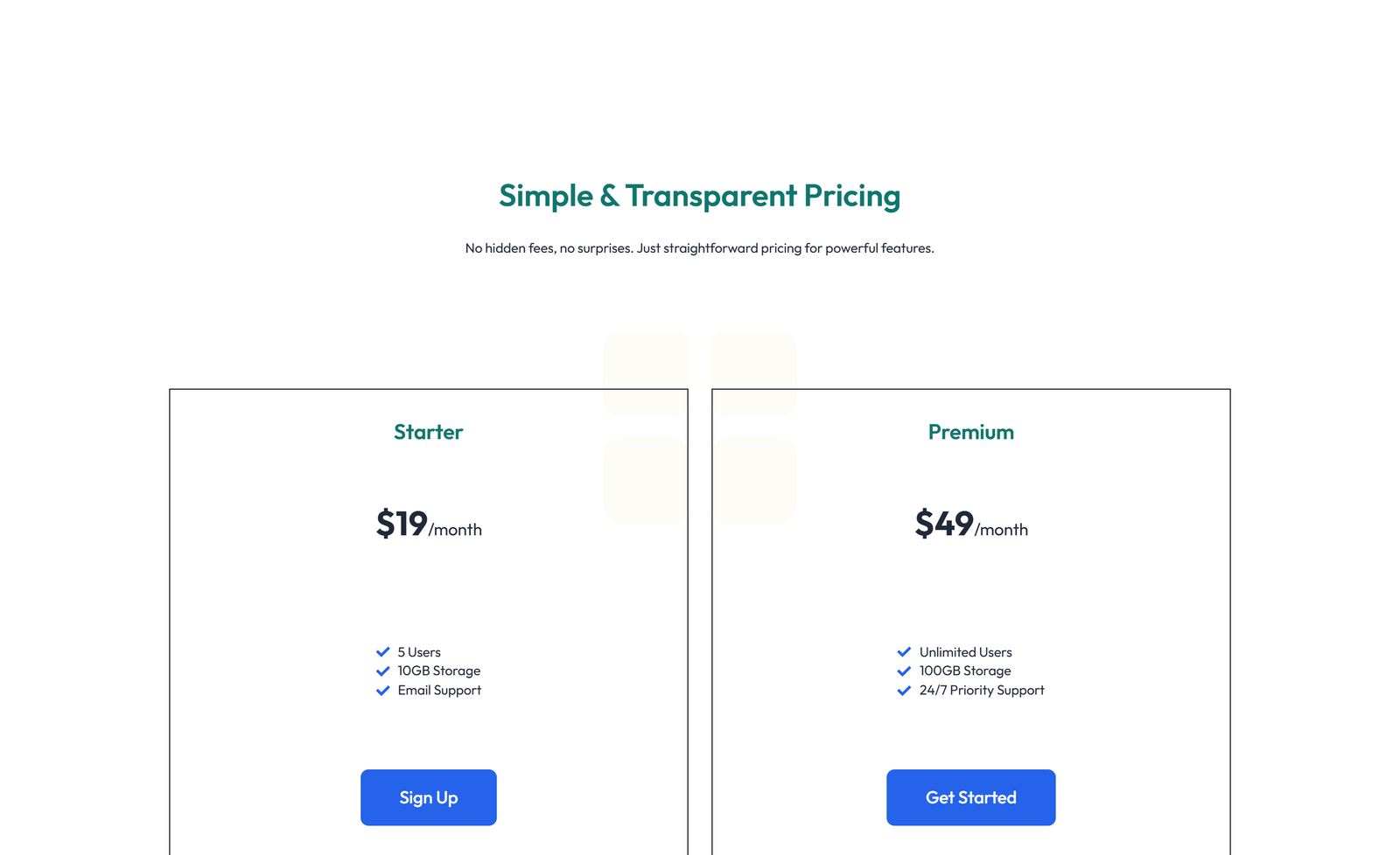 Pricing with 3-column Price Table Comparison 42 - Elementor component