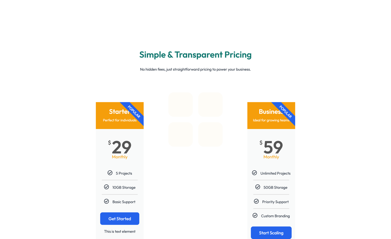 Pricing with 3-column Price Table Comparison 44 - Elementor component