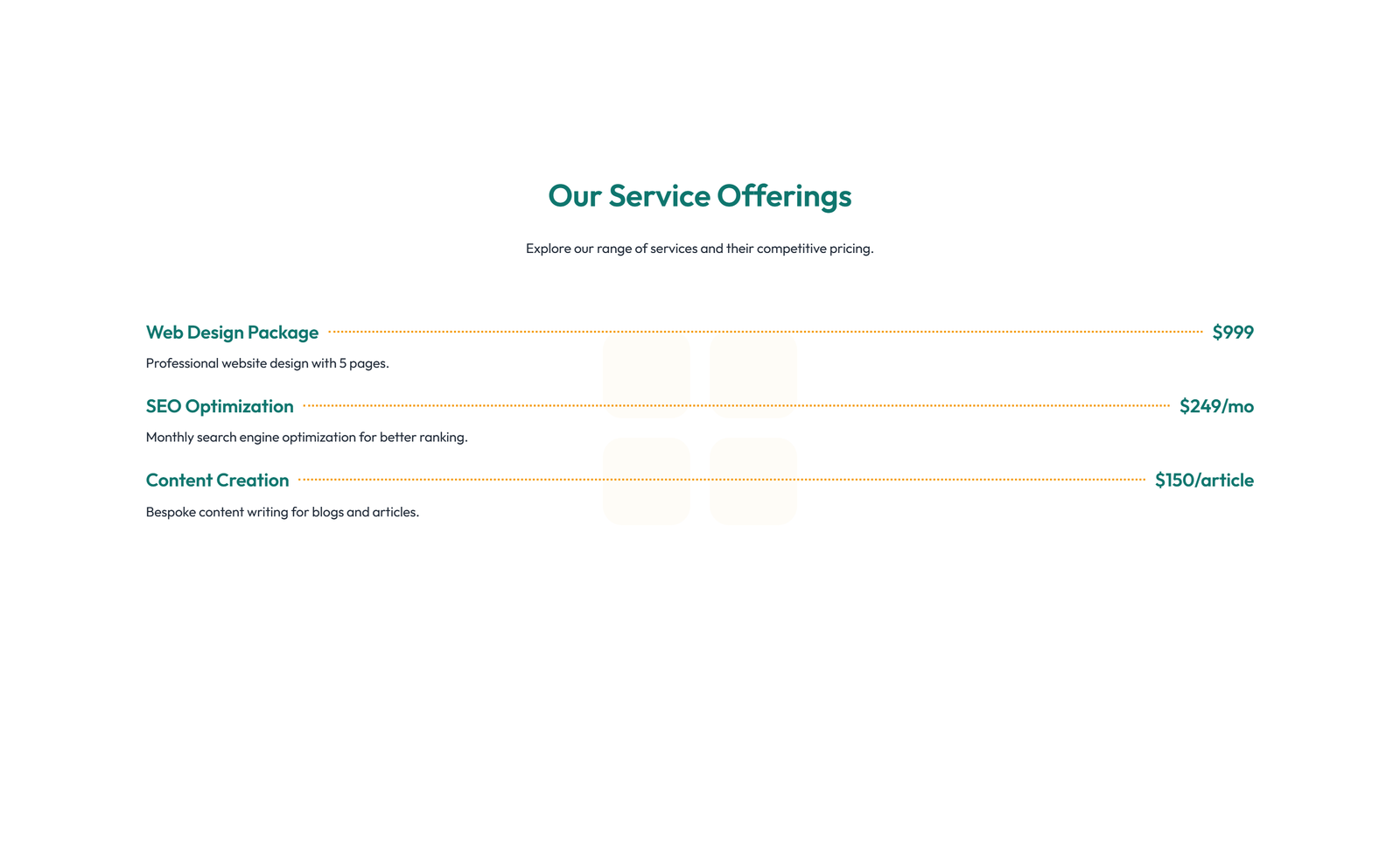 Screenshot of Pricing with 3-column Price Table Comparison 45 - Elementor Pricing Sections component
