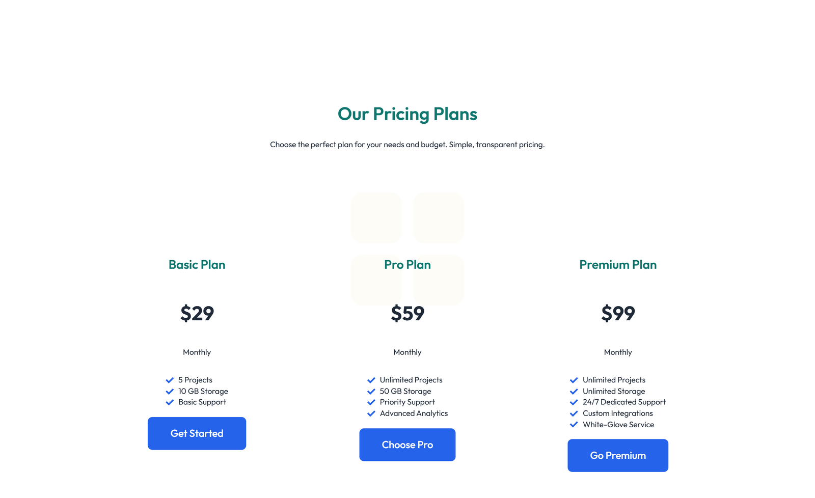 Pricing with 2-column Price Table Comparison 49 - Elementor component