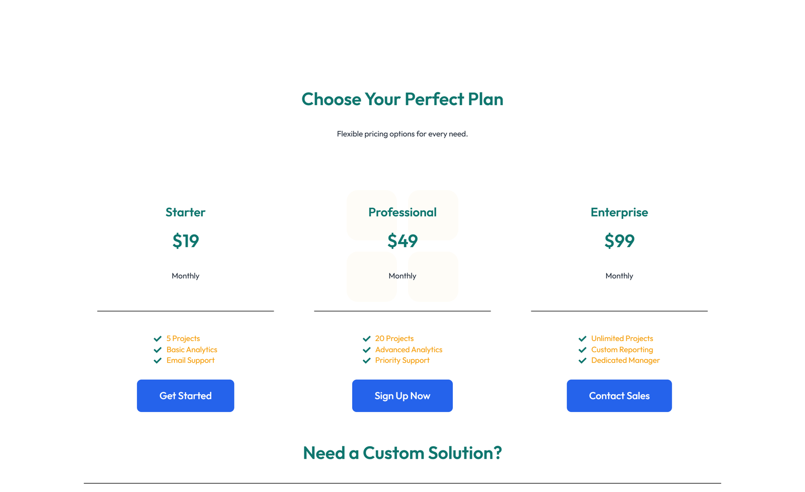 Pricing with 3-column Price Table Comparison 51 - Elementor component