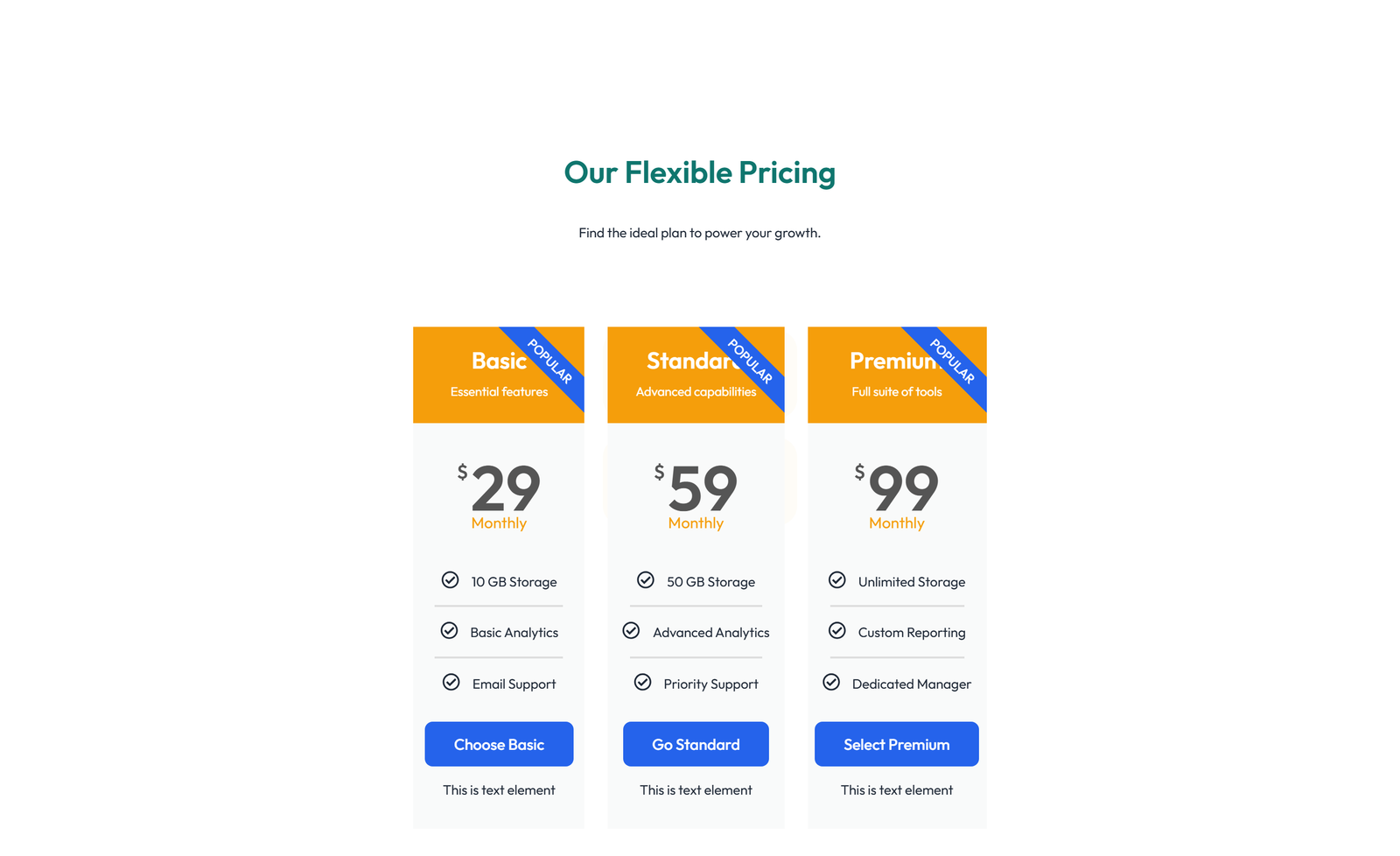 Pricing with 2-column Price Table Comparison 51 - Elementor component
