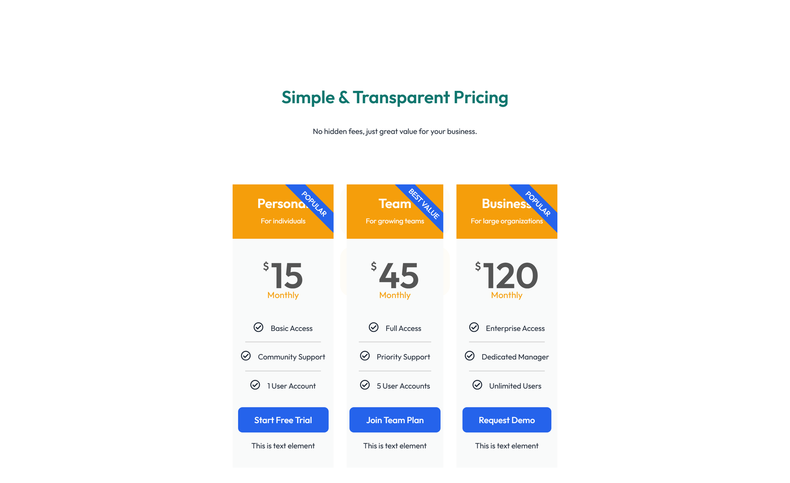 Pricing with 3-column Price Table with Ribbon 51 - Elementor component