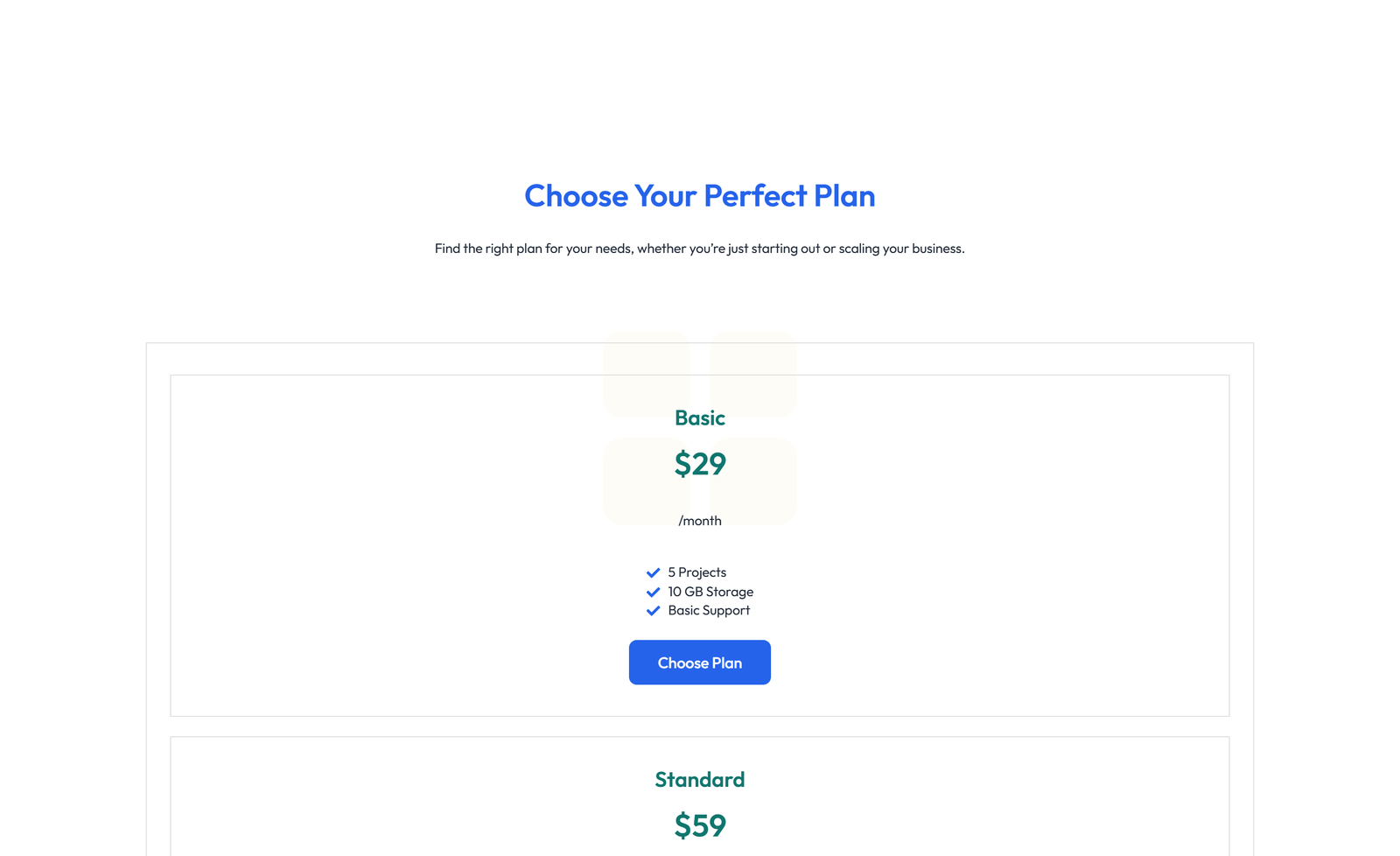 Screenshot of Pricing with 3-column Price Table Comparison 52 - Elementor Pricing Sections component