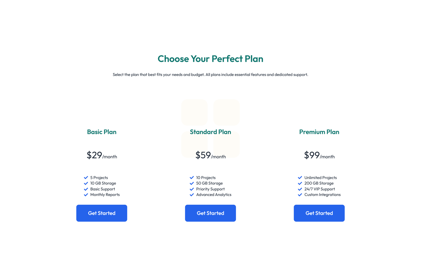 Pricing with 2-column Price Table Comparison 52 - Elementor component