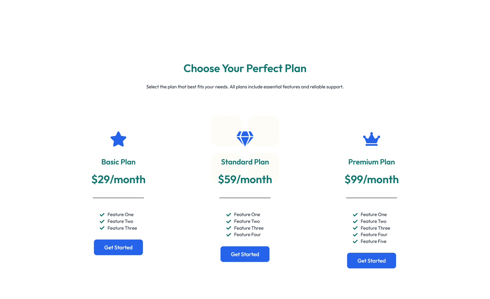 Pricing with 2-column Price Table Comparison 54 - Elementor component