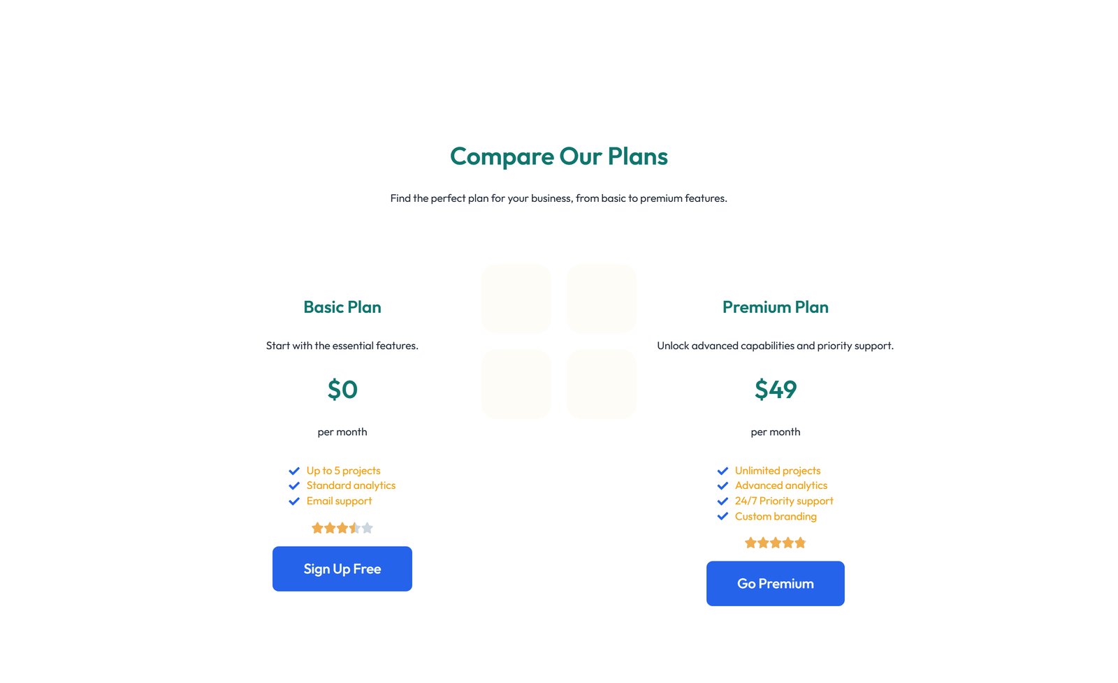 Screenshot of Pricing with 2-column Price Table Comparison 60 - Elementor Pricing Sections component