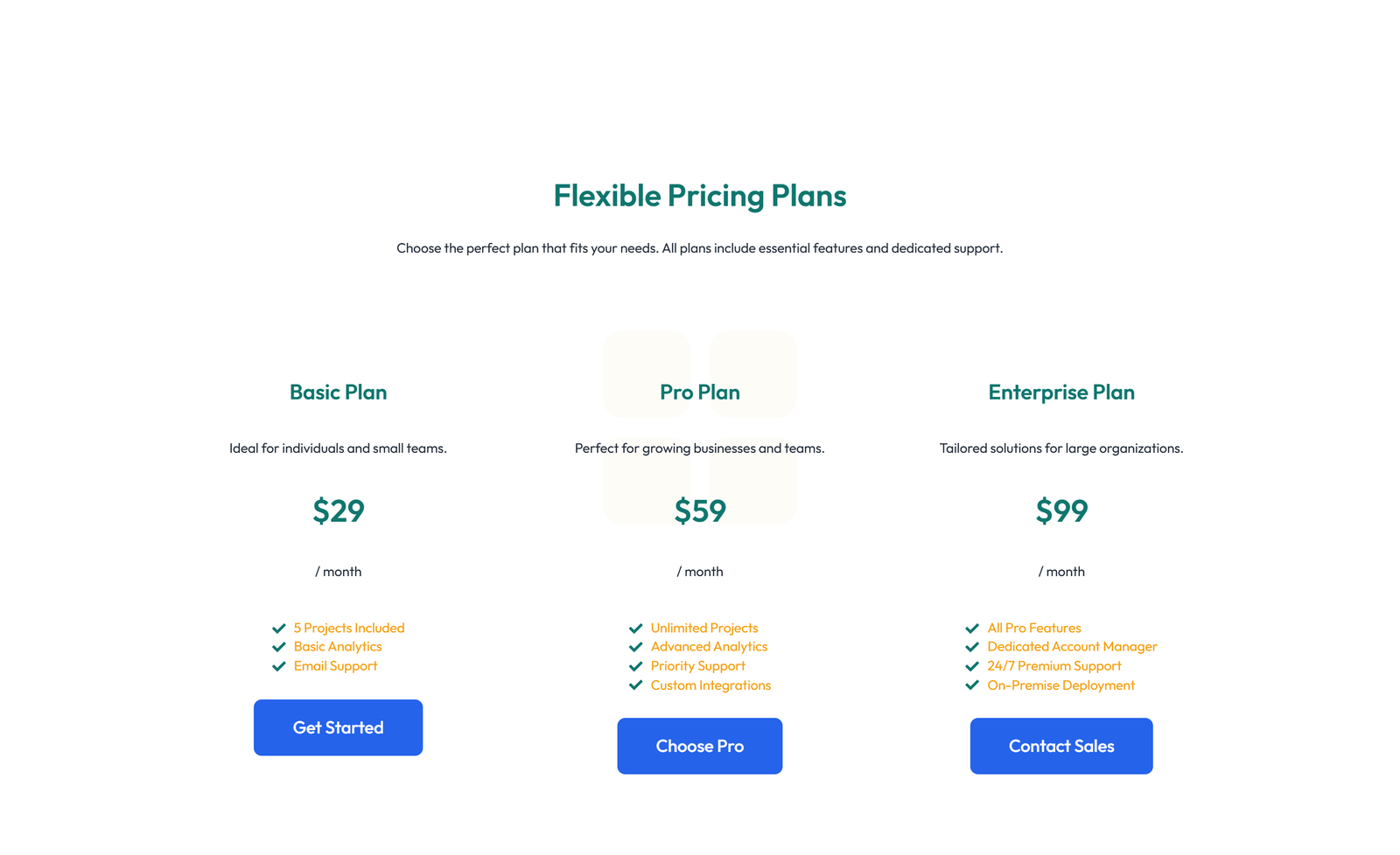 Pricing with 2-column Price Table Comparison 62 - Elementor component