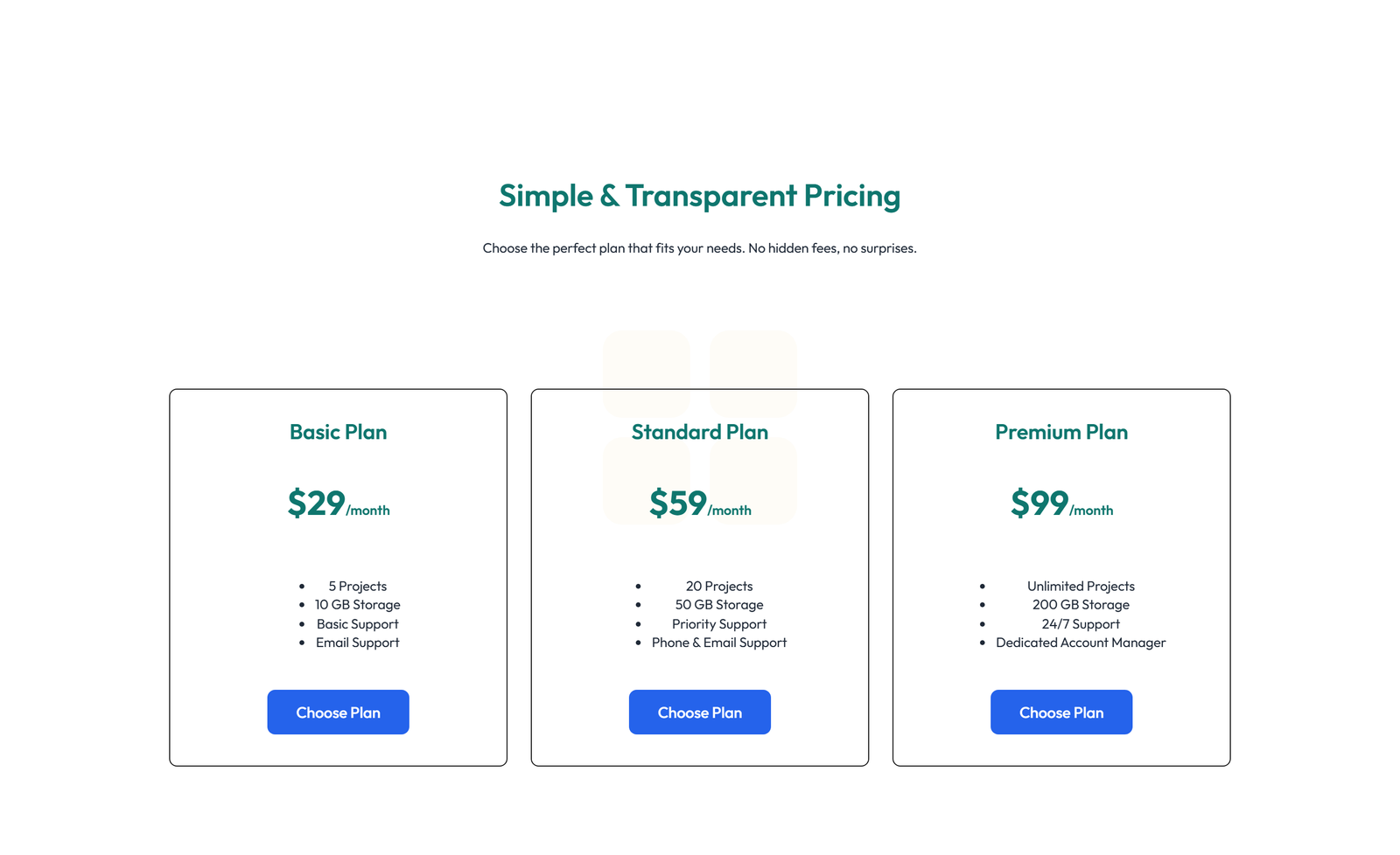 Pricing with 2-column Price Table Comparison 63 - Elementor component