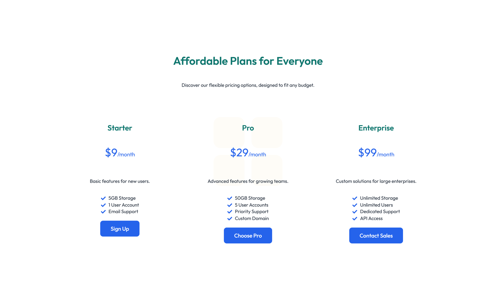 Screenshot of Pricing with 3-column Price Table with Ribbon 68 - Elementor Pricing Sections component