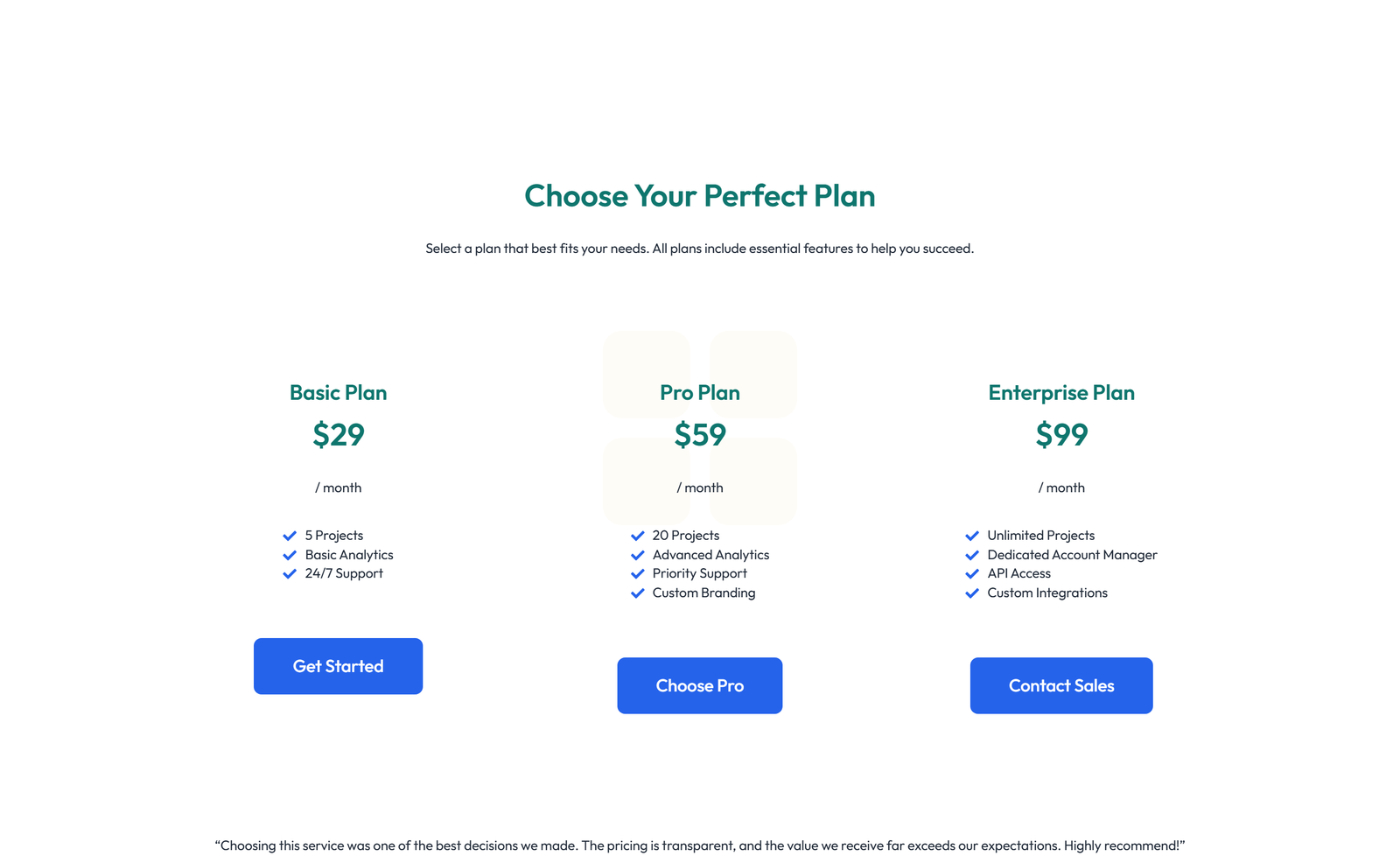 Pricing with 3-column Price Table Comparison 69 - Elementor component