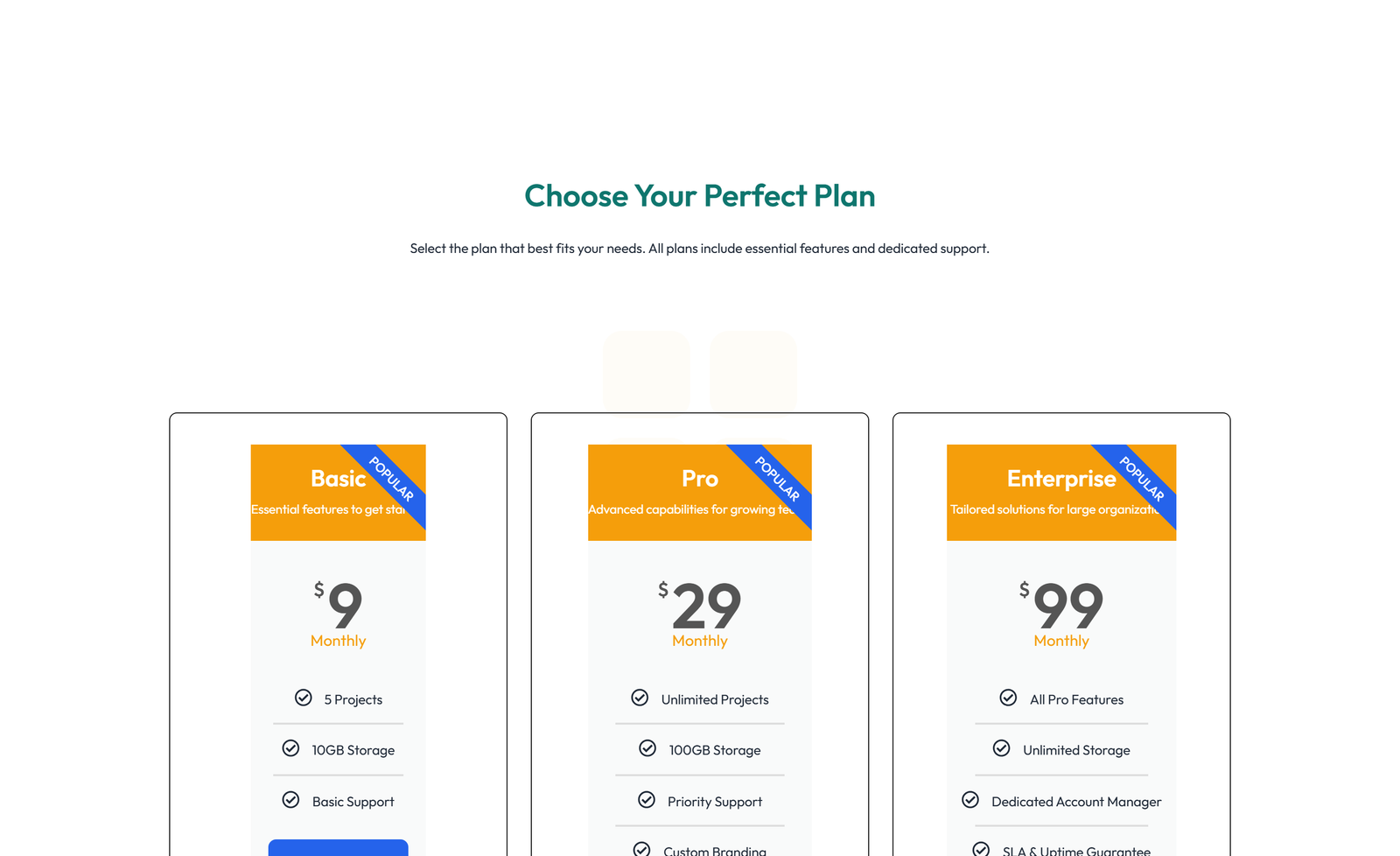 Pricing with 3-column Price Table with Ribbon 69 - Elementor component