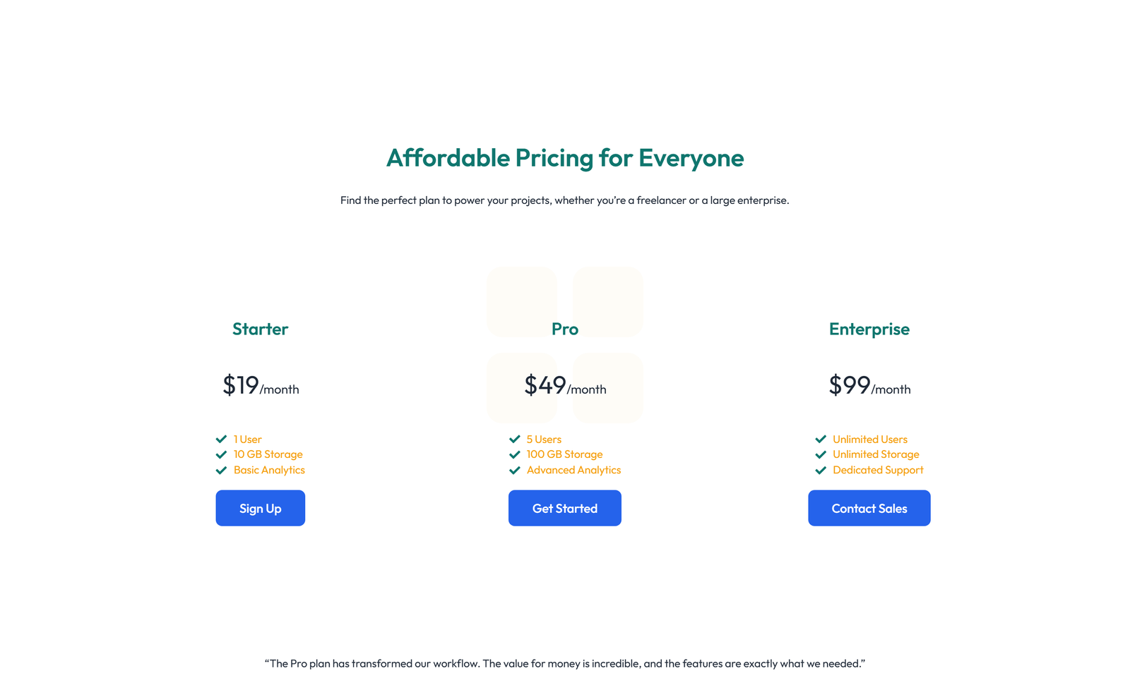 Screenshot of Pricing with 2-column Price Table Comparison 70 - Elementor Pricing Sections component