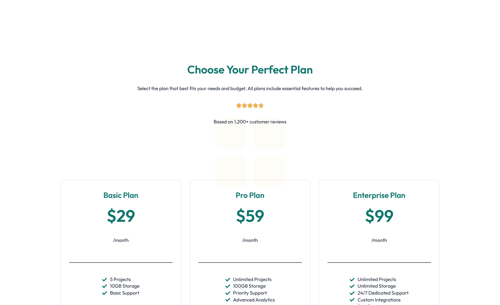 Screenshot of Pricing with 3-column Price Table Comparison 71 - Elementor Pricing Sections component