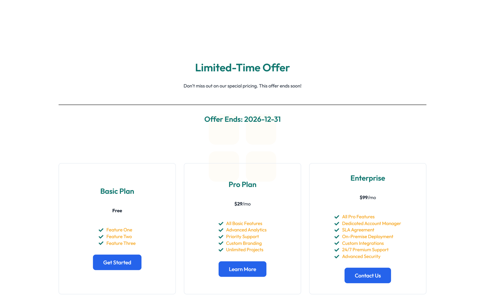 Screenshot of Pricing with 2-column Price Table Comparison 74 - Elementor Pricing Sections component
