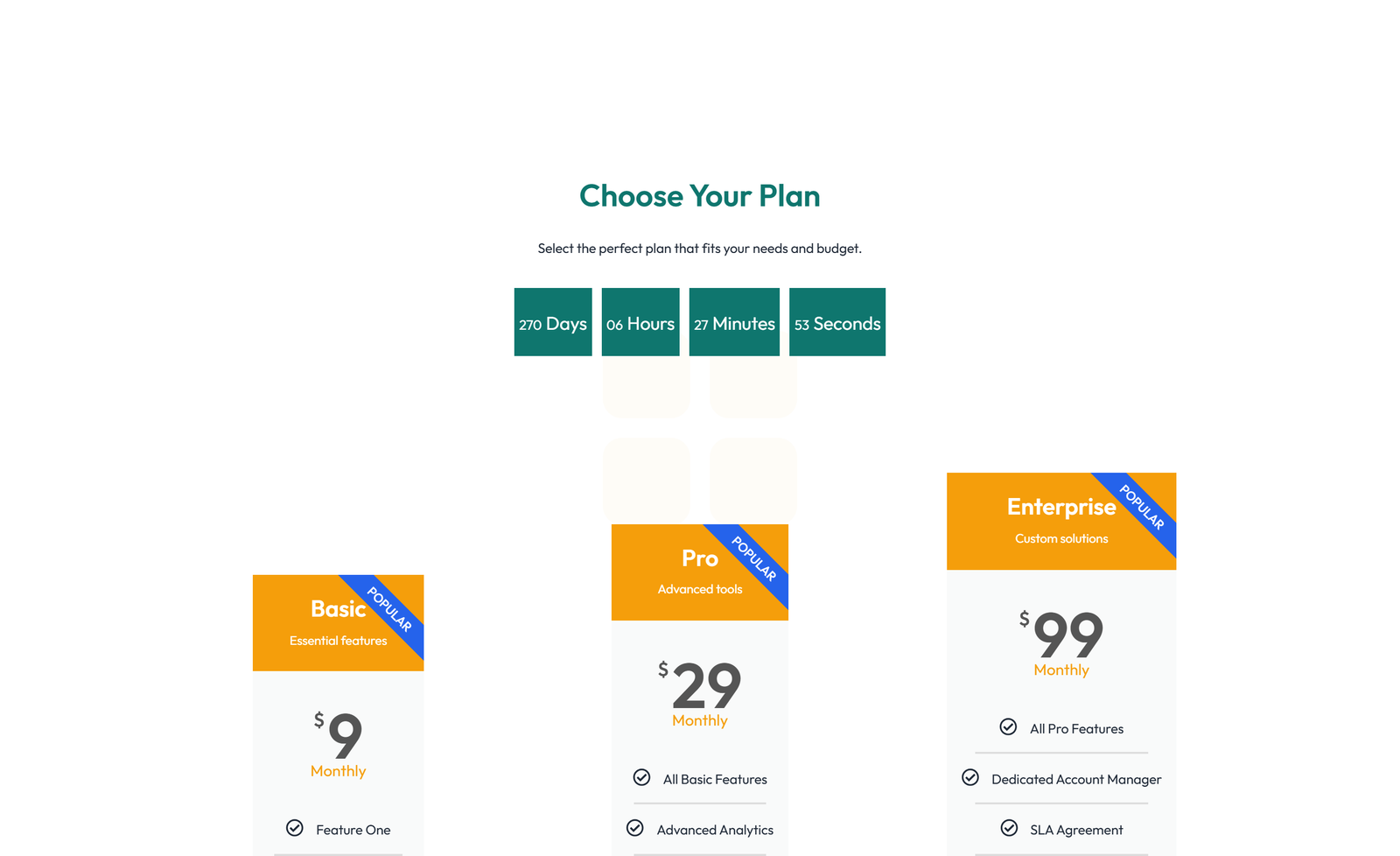 Pricing with 3-column Price Table with Ribbon 74 - Elementor component