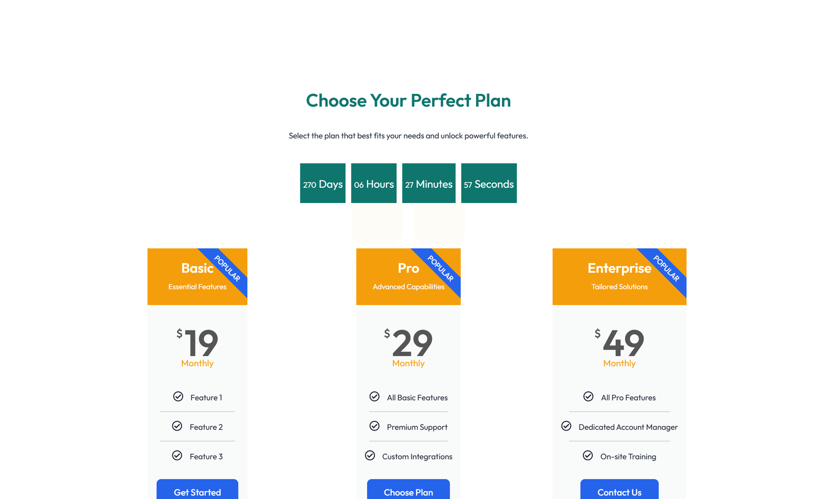 Pricing with 3-column Price Table Comparison 75 - Elementor component