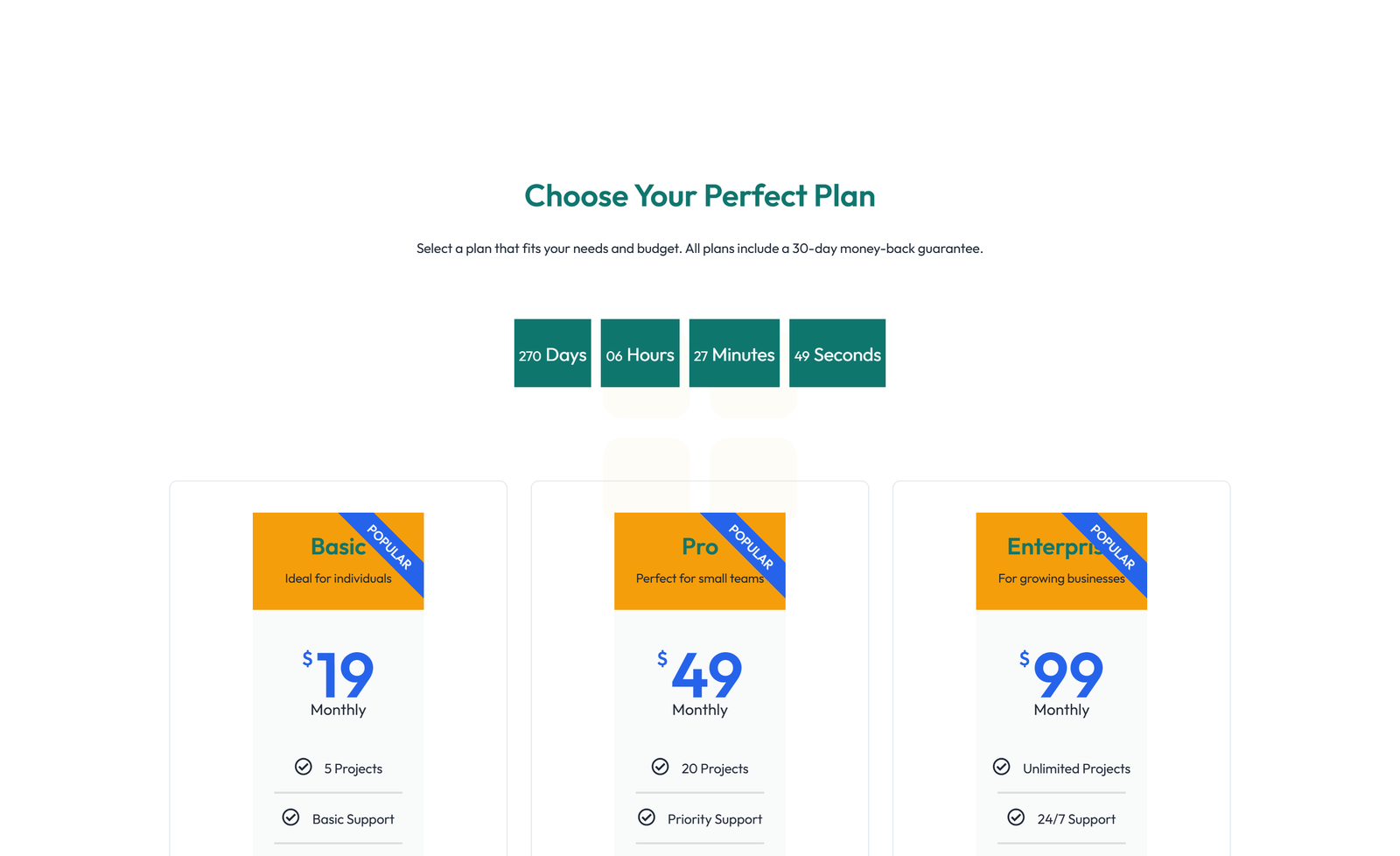 Pricing with 2-column Price Table Comparison 76 - Elementor component