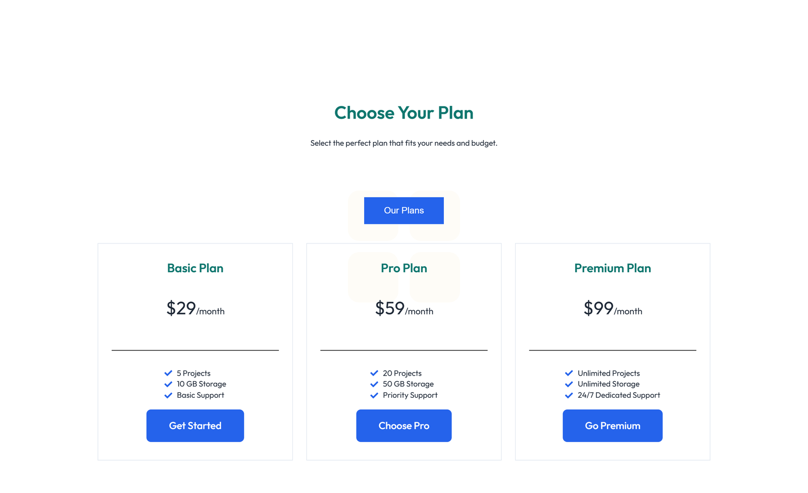 Screenshot of Pricing with 3-column Price Table Comparison 79 - Elementor Pricing Sections component