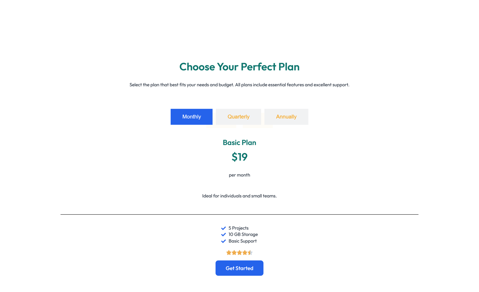 Screenshot of Pricing with 2-column Price Table Comparison 80 - Elementor Pricing Sections component
