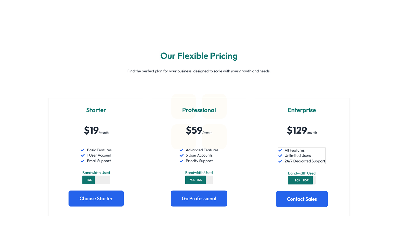 Pricing with 2-column Price Table Comparison 86 - Elementor component