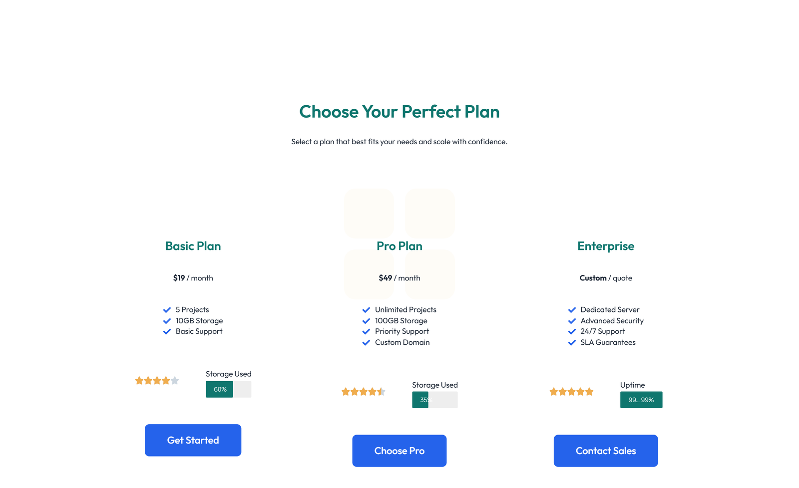 Pricing with 3-column Price Table Comparison 87 - Elementor component
