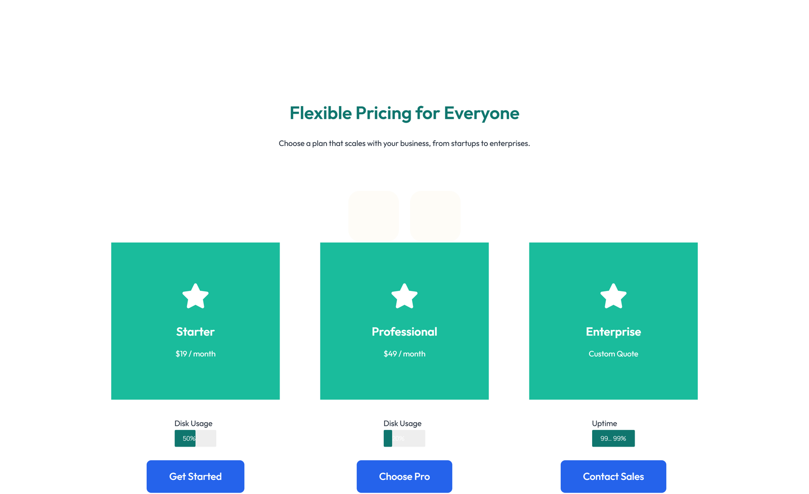 Pricing with 2-column Price Table Comparison 87 - Elementor component