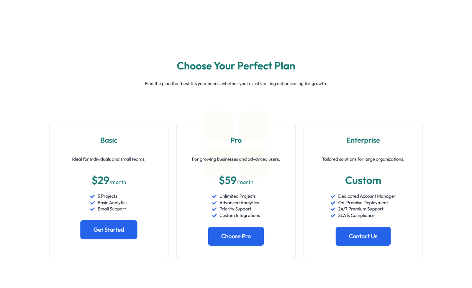Pricing with 2-column Price Table Comparison 92 - Elementor component