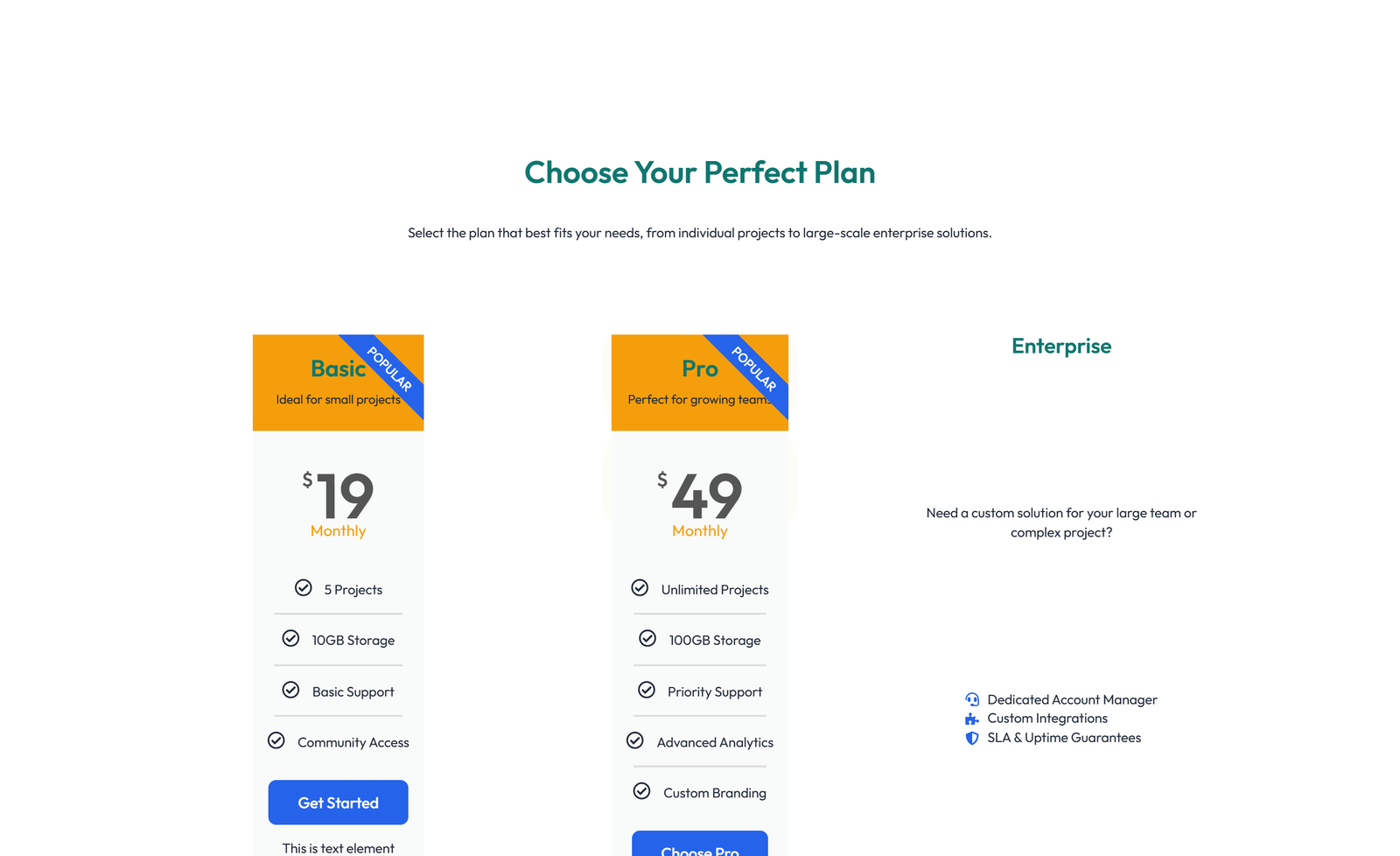 Pricing with 3-column Price Table Comparison 93 - Elementor component