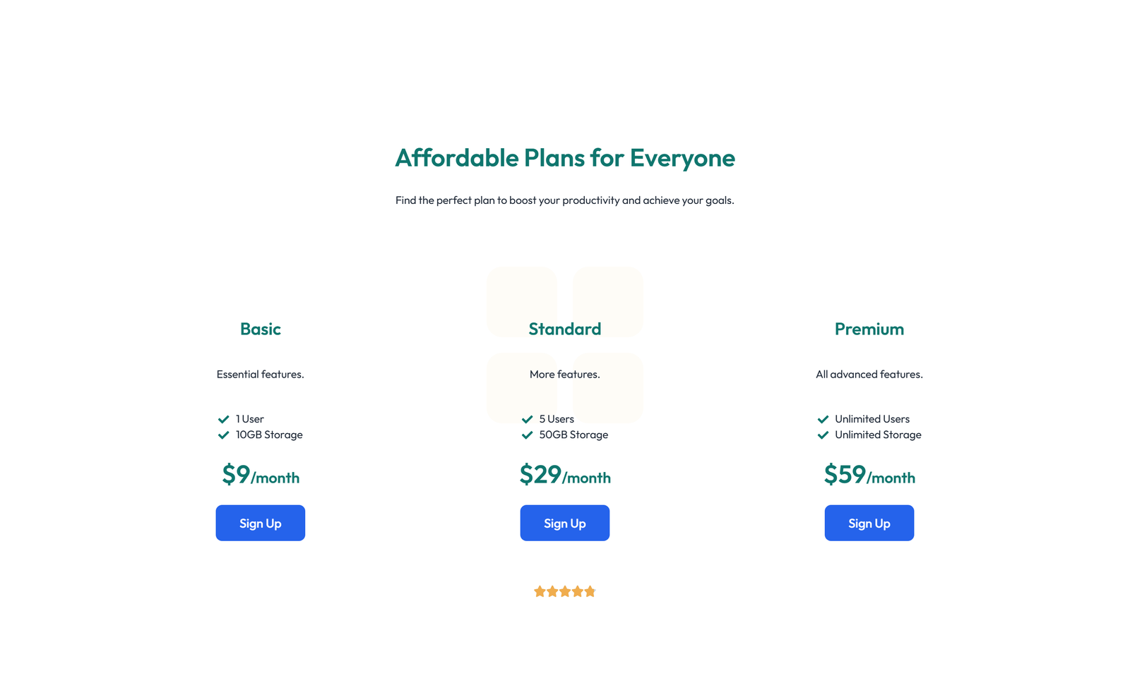 Screenshot of Pricing with 3-column Price Table Comparison 97 - Elementor Pricing Sections component