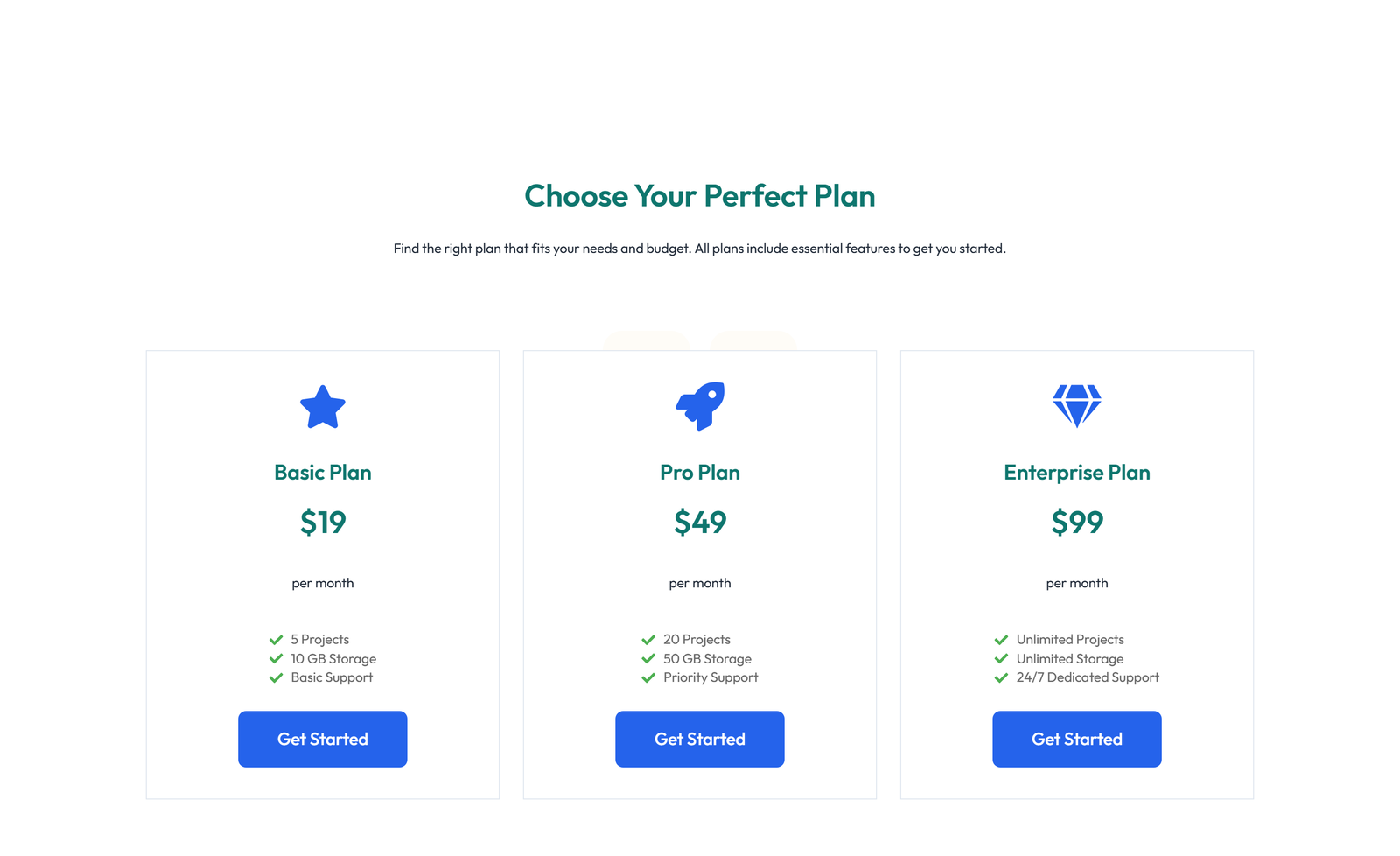 Pricing with 3-column Price Table with Ribbon 98 - Elementor component
