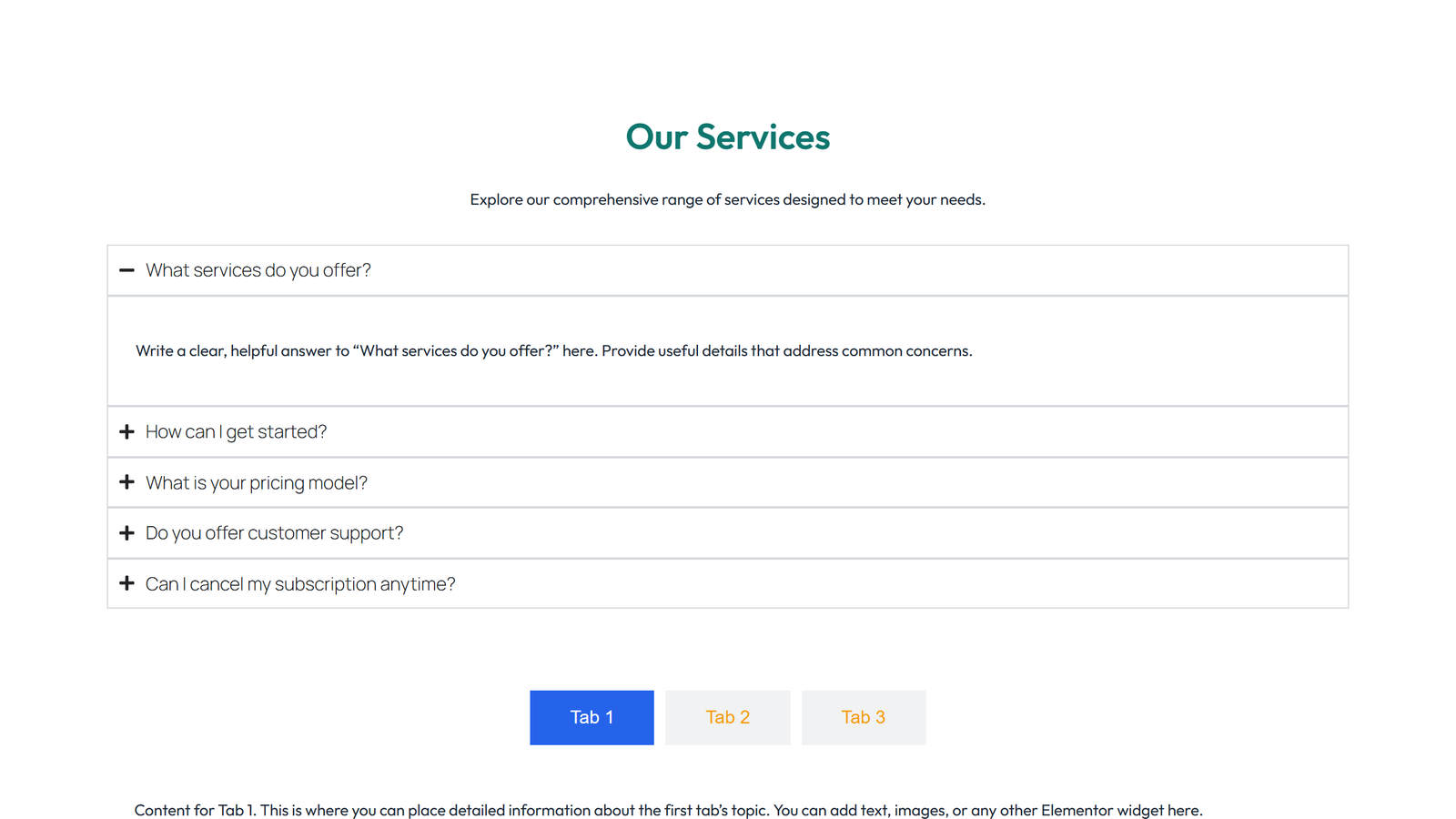 Tabs and Accordion Design 3 4 - Elementor component