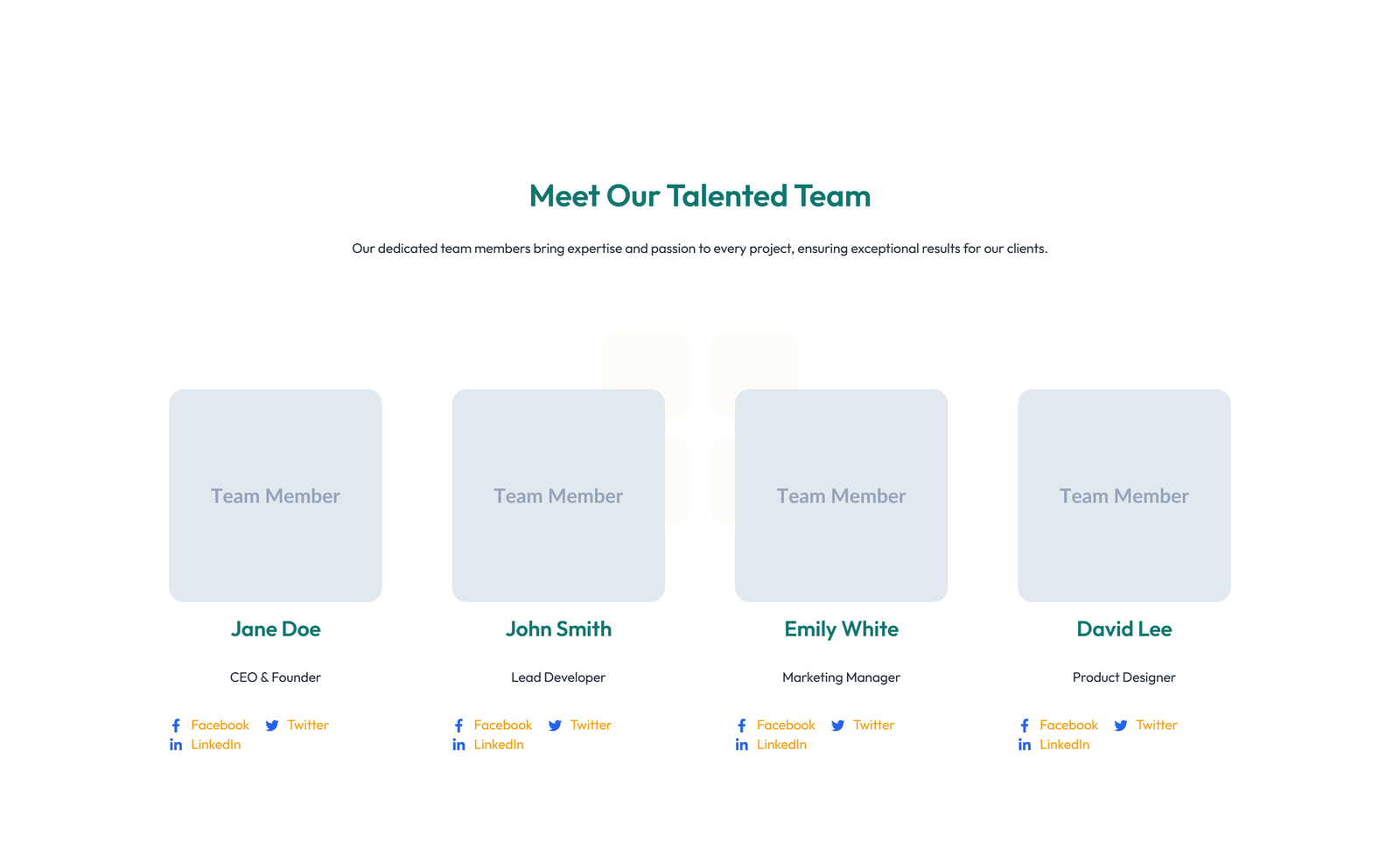 Team with 4-column Team Cards 5 - Elementor component