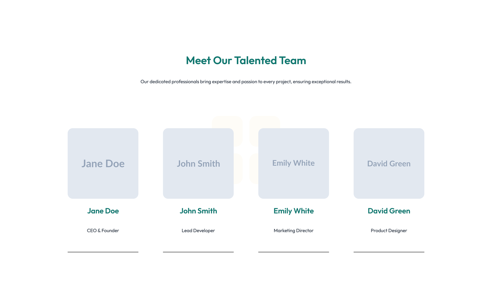 Team with 4-column Team Cards 6 - Elementor component