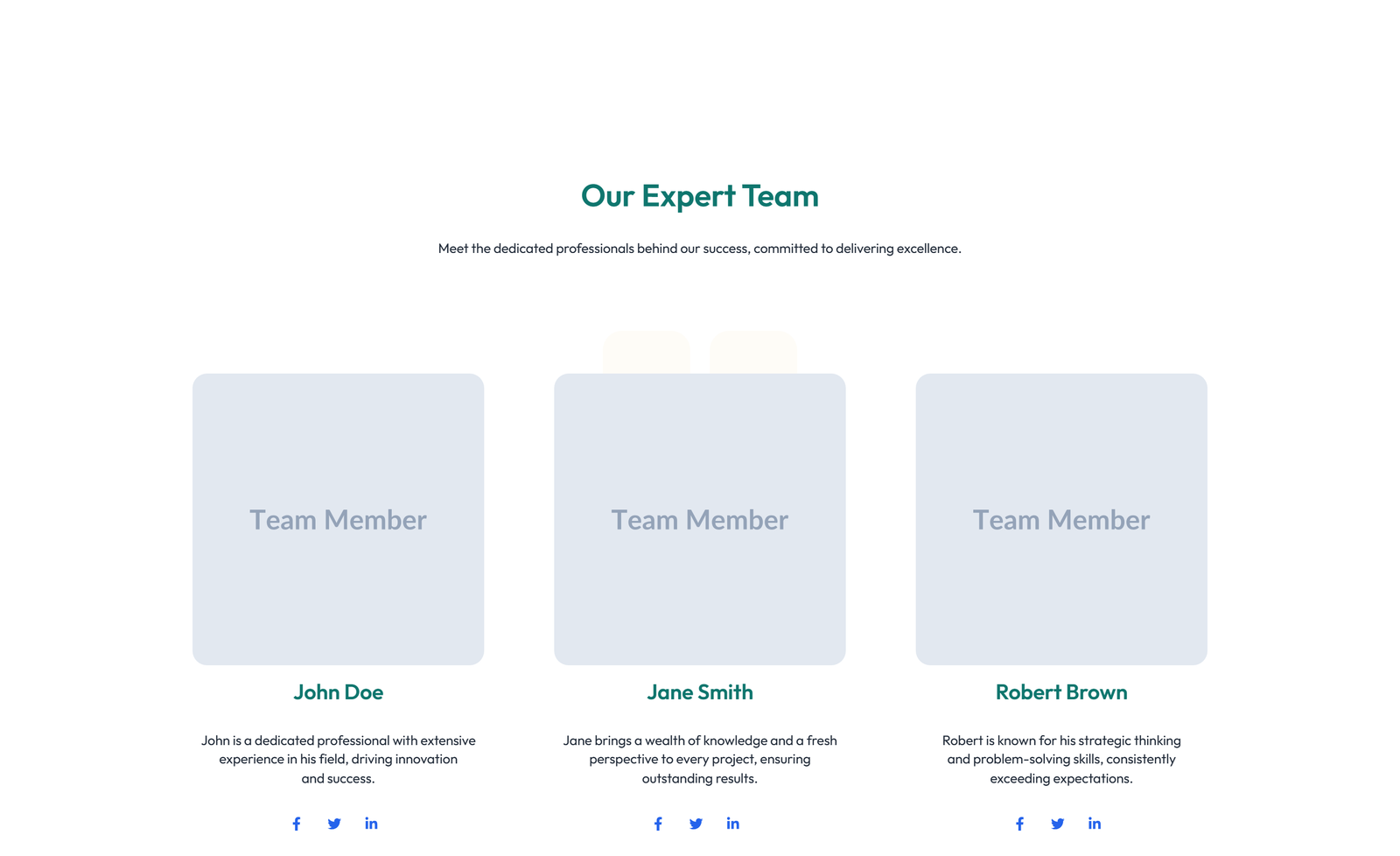 Team with 3-column Team Cards with Social 12 - Elementor component