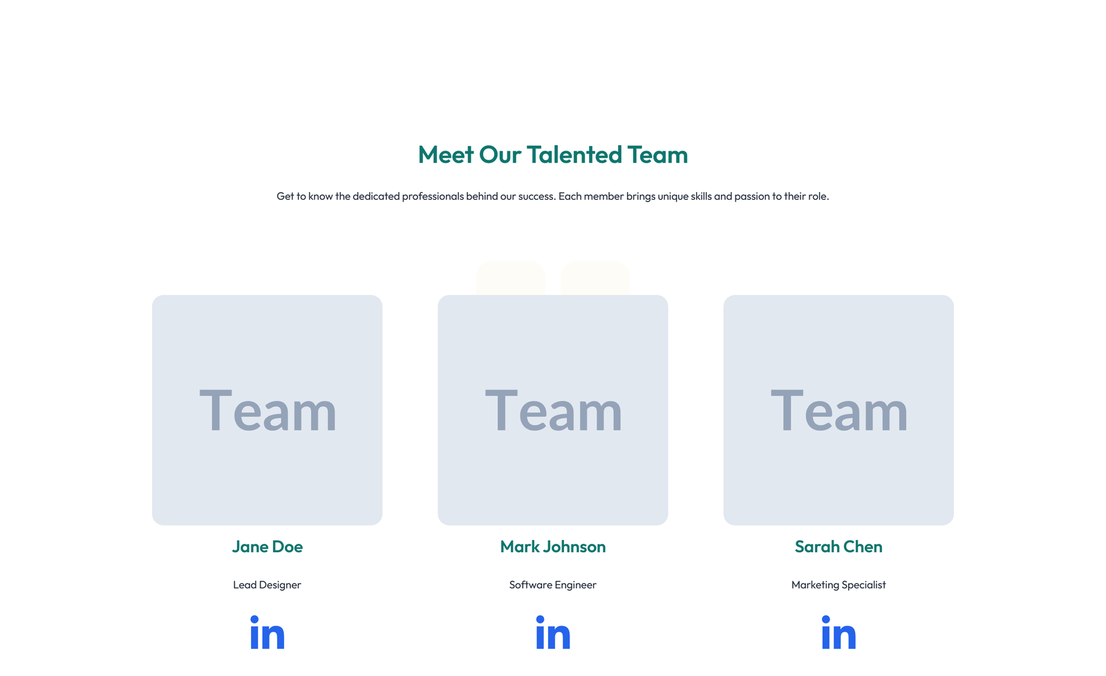Team with 3-column Team Cards with Social 20 - Elementor component
