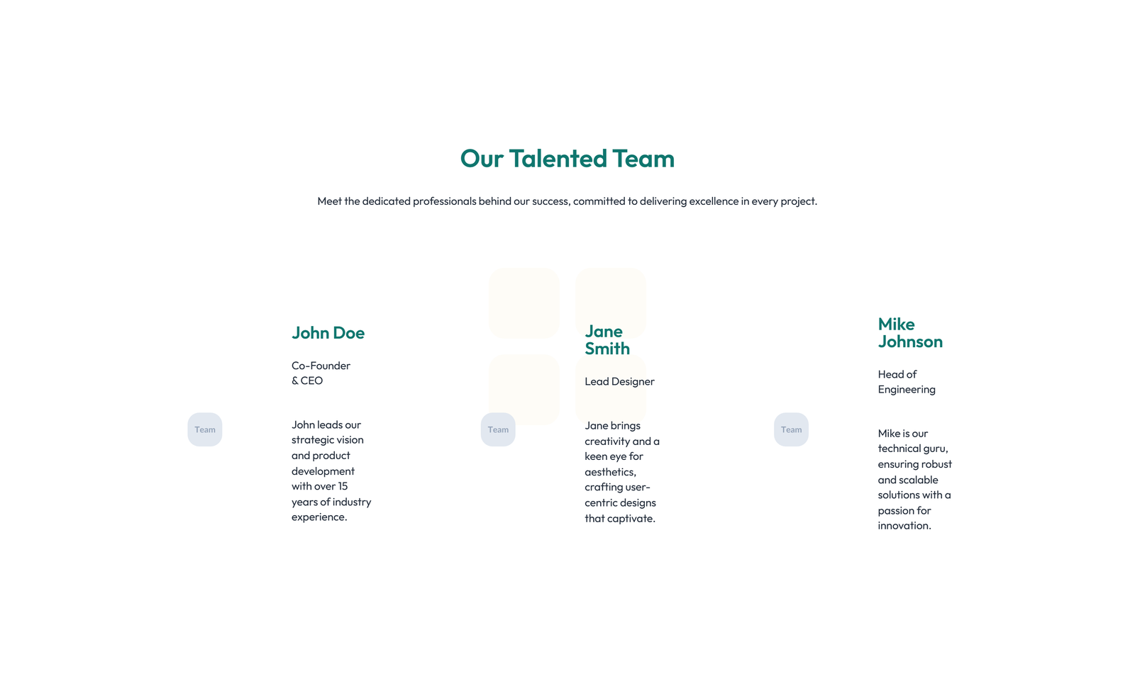 Screenshot of Team with 3-column Team Cards with Social 24 - Elementor Team Sections component