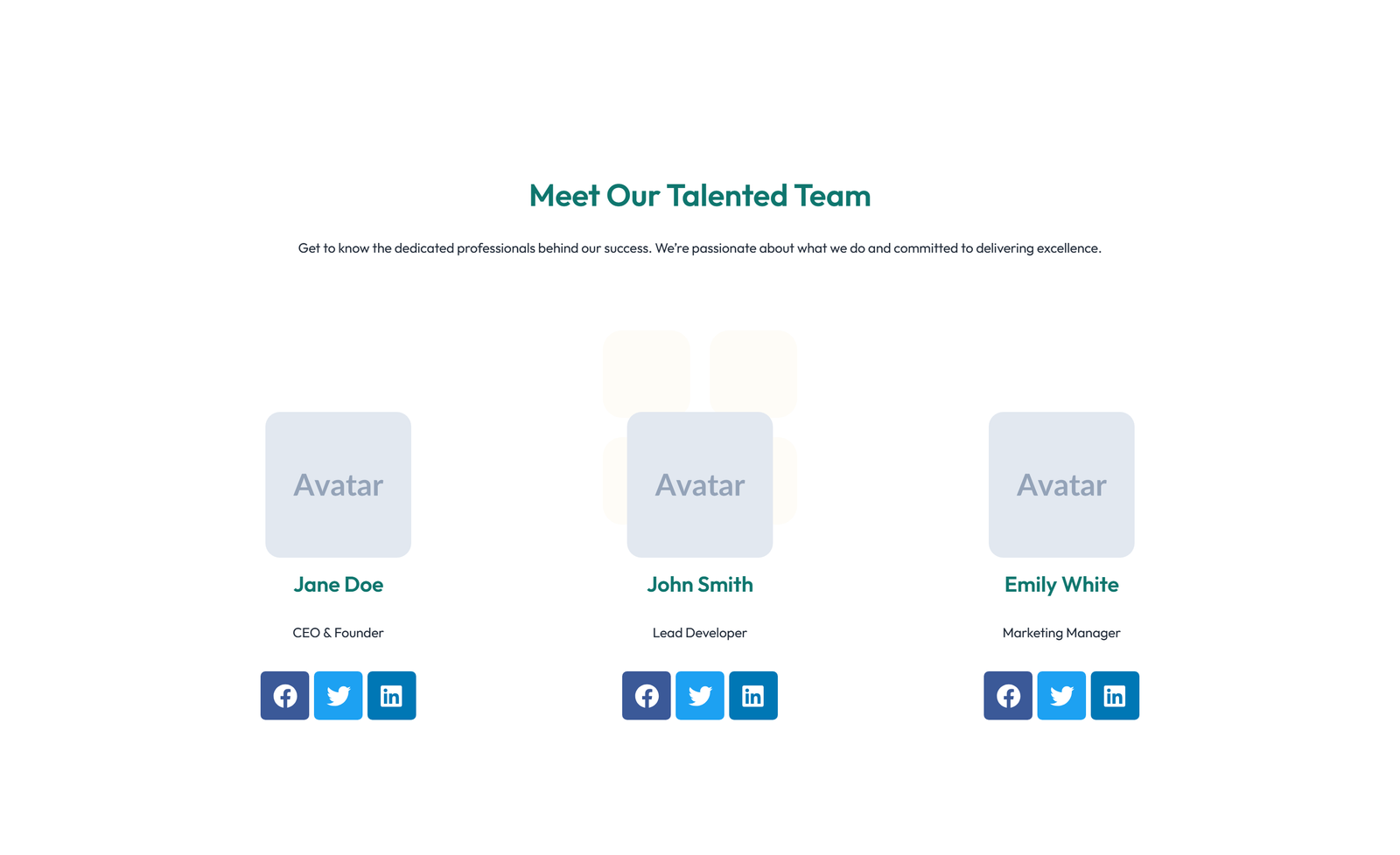 Team with 4-column Team Cards 24 - Elementor component